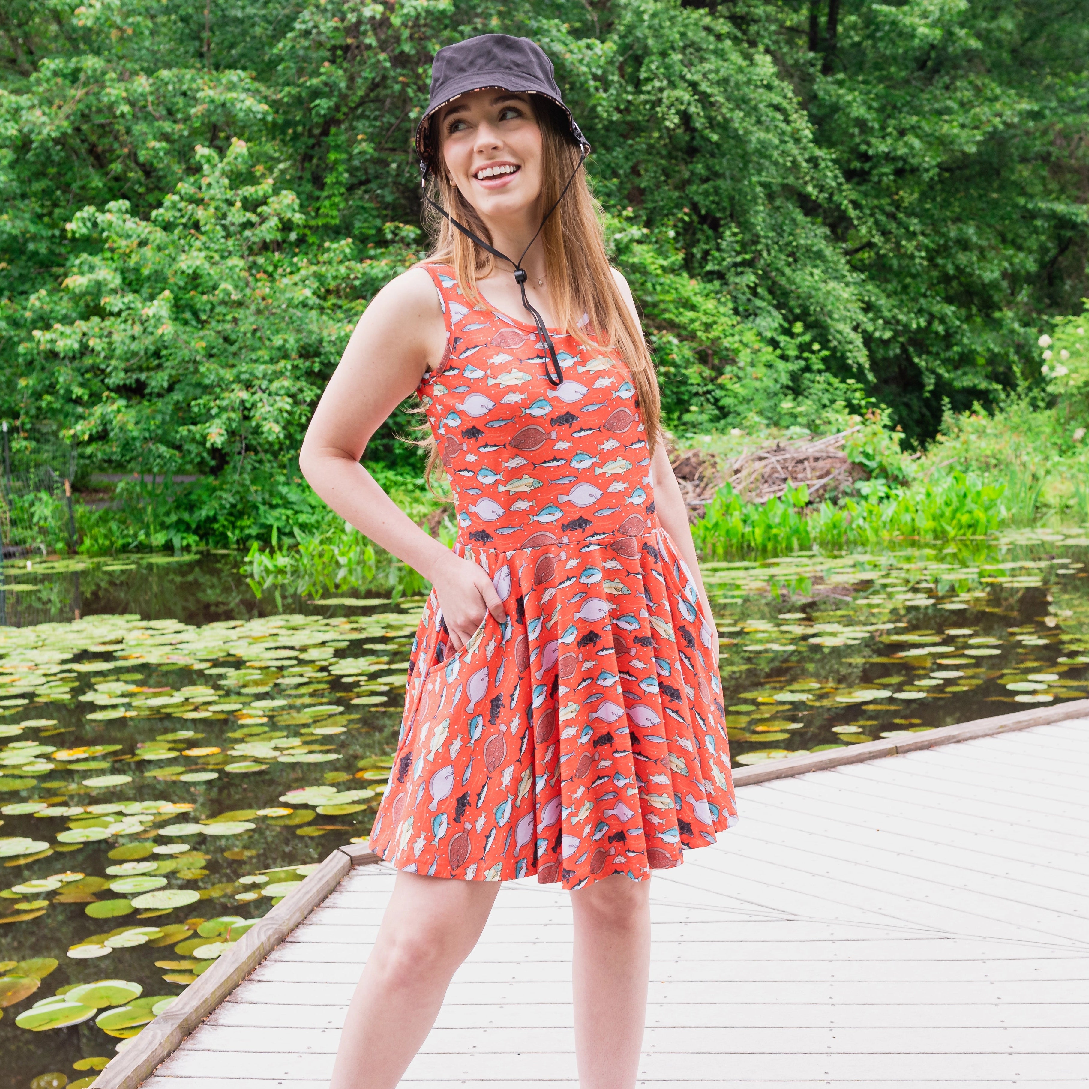 Gone Fishing Skater Dress with Pockets