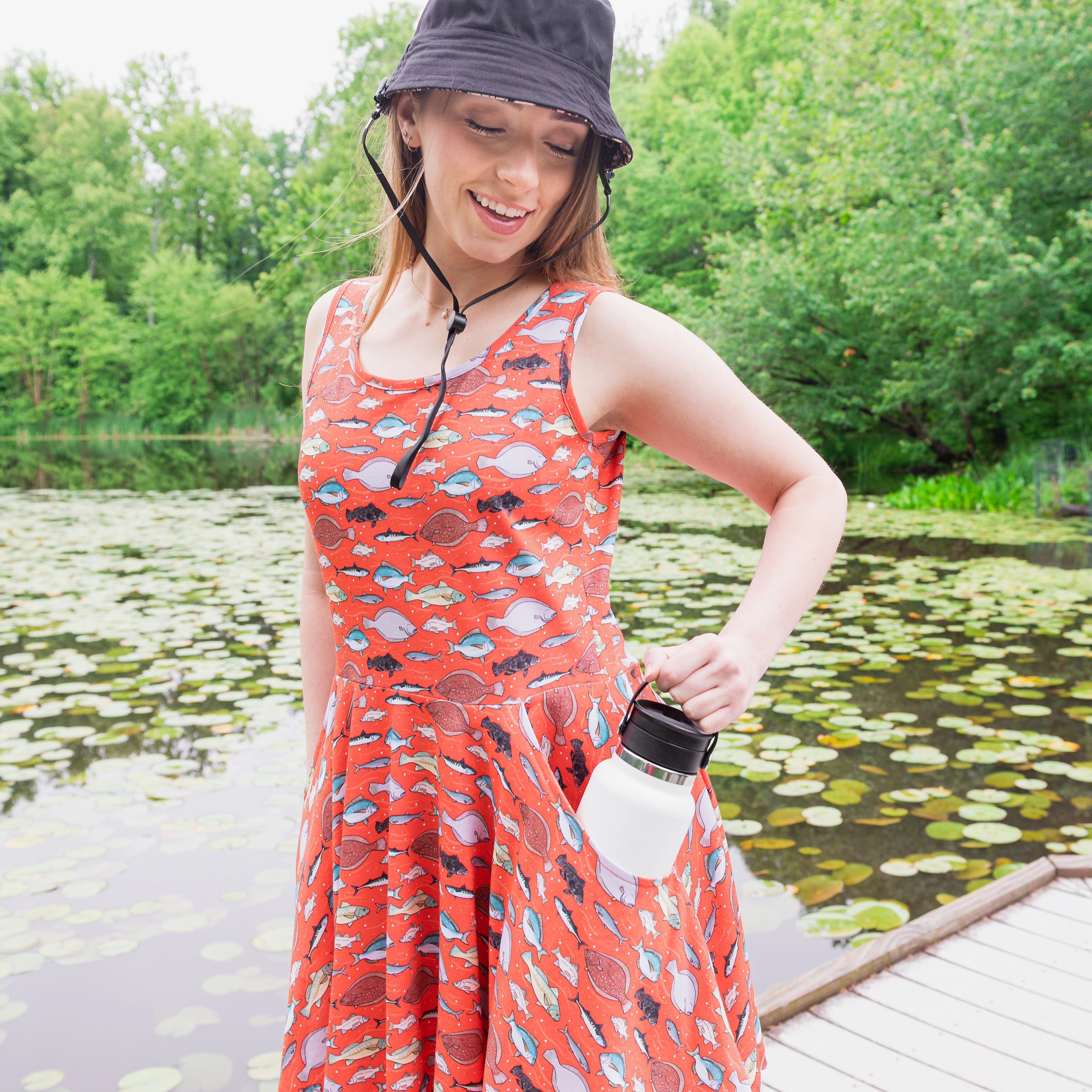 Gone Fishing Skater Dress with Pockets