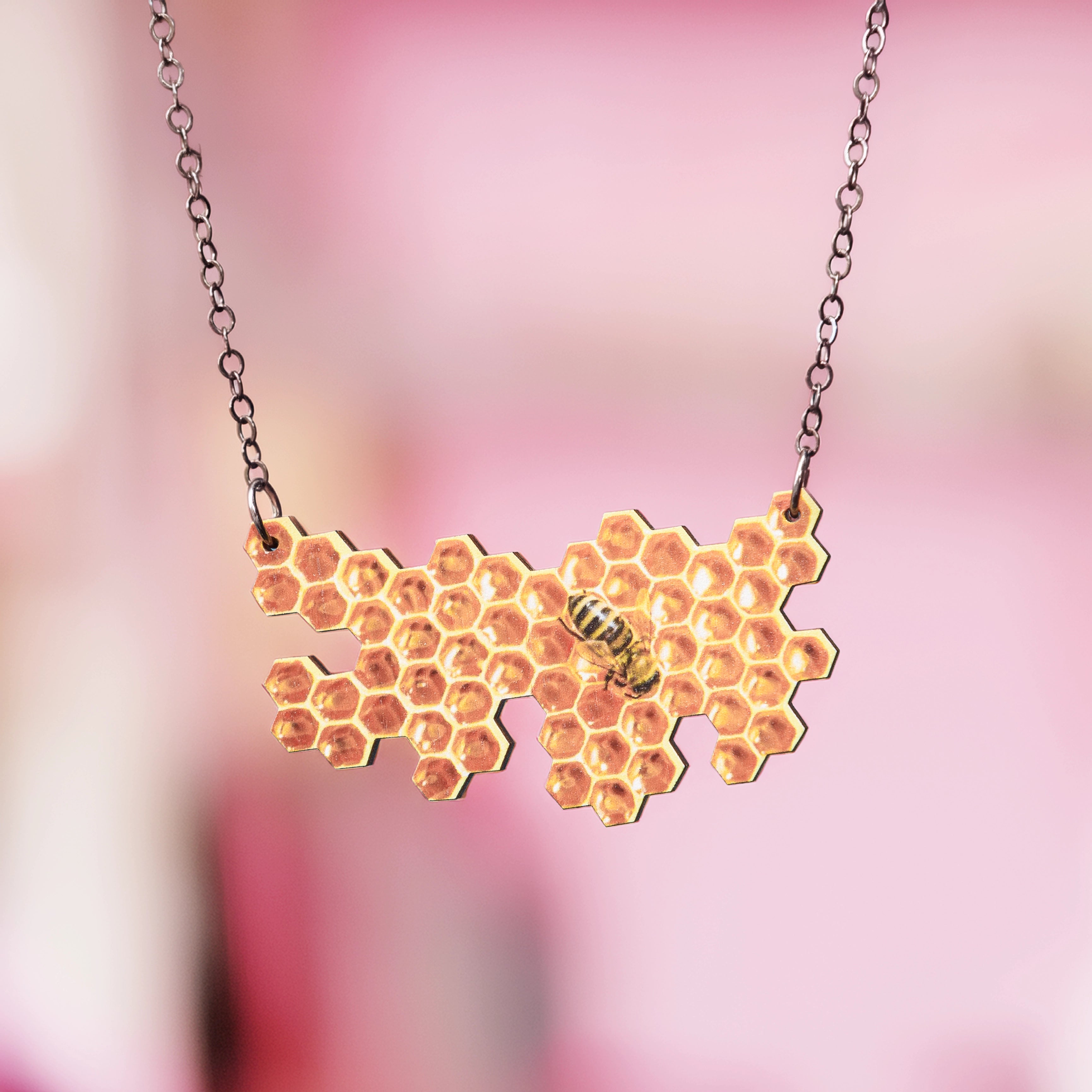Honeycomb Wooden Necklace