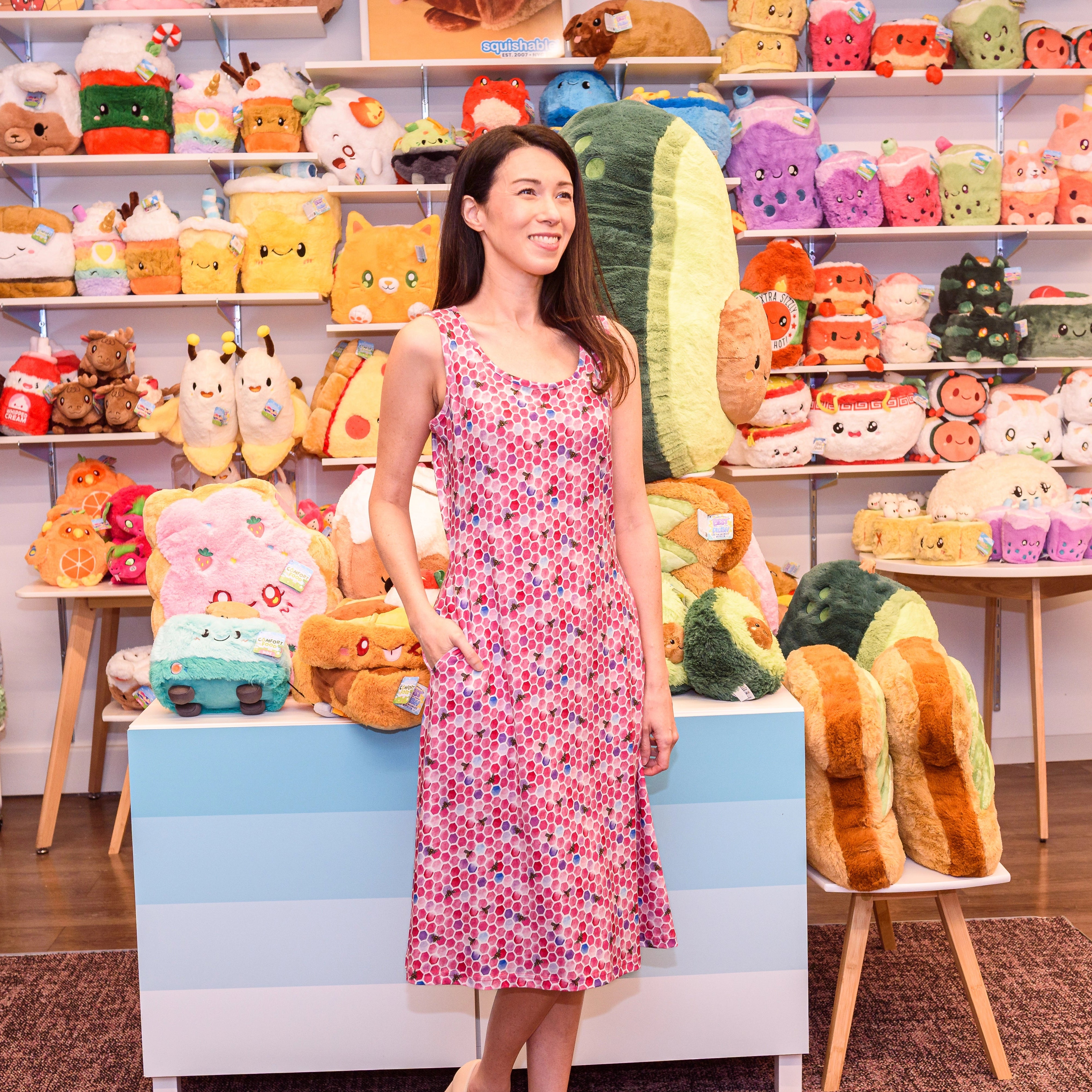 Rosy Honeycomb A-Line Dress with Pockets