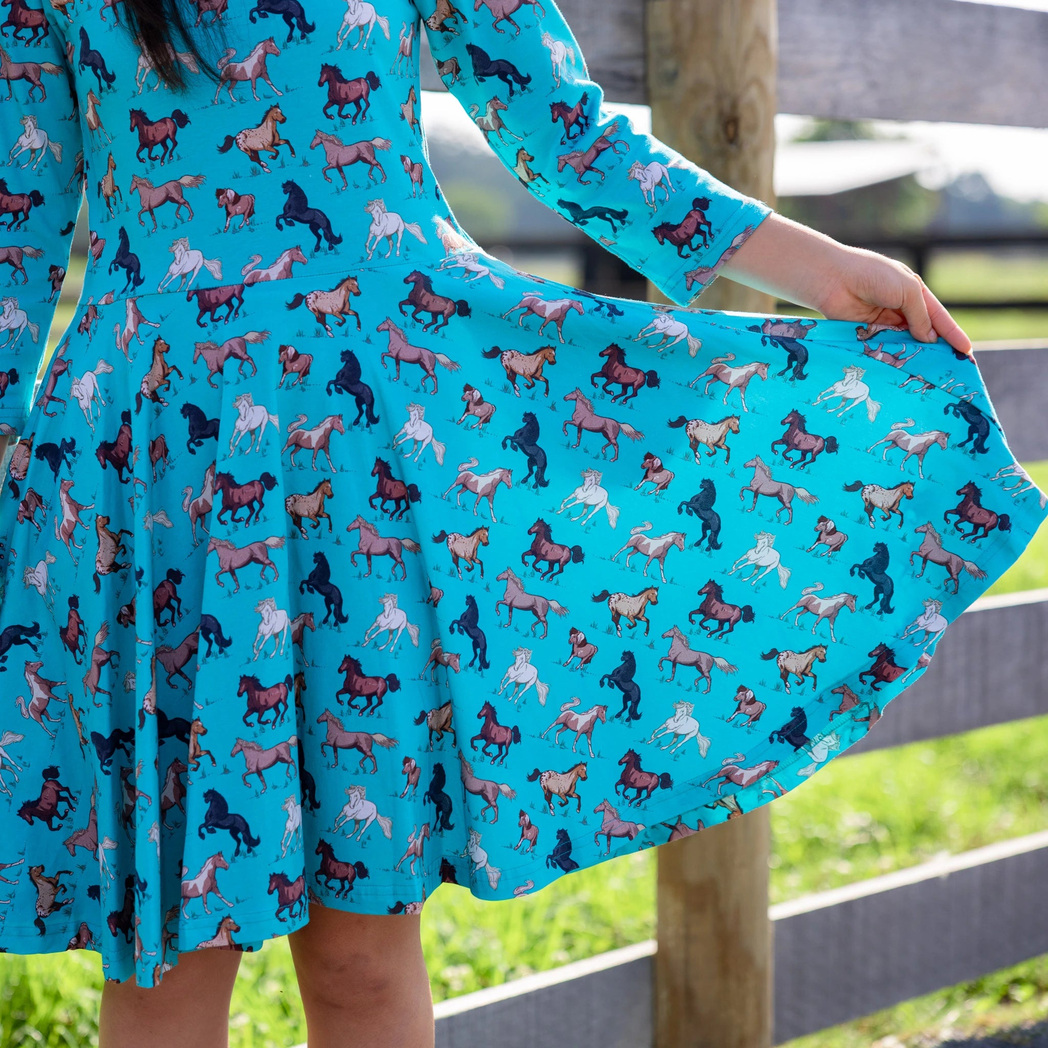 Horsing Around 3/4th Sleeves Kids Twirl Dress