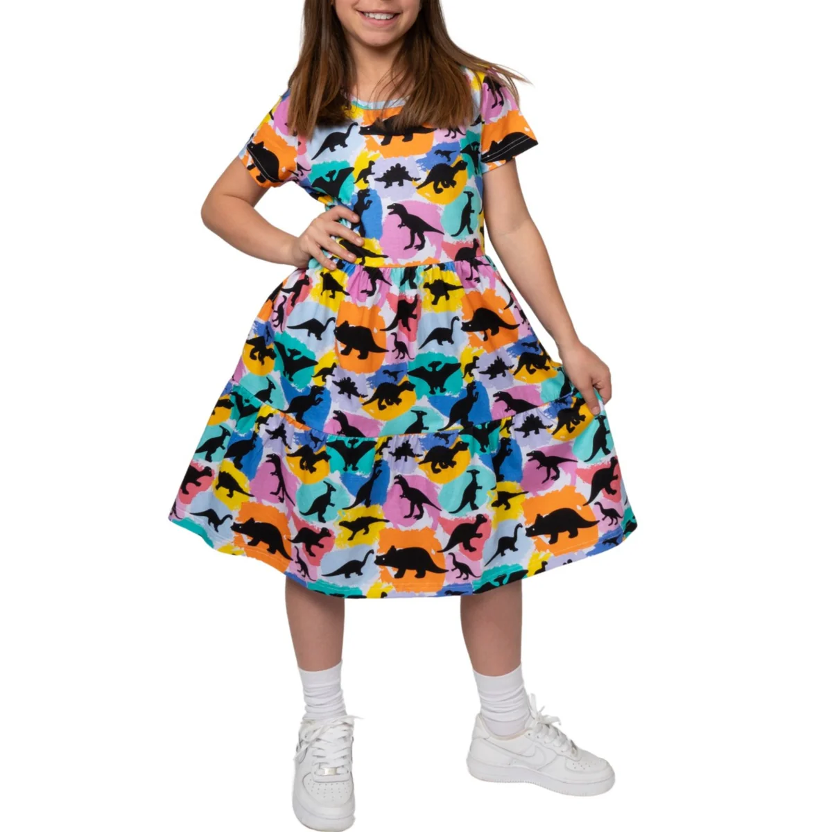 Dinosaurs & Colors Kids Tiered Dress Sample - 11/12 YEARS