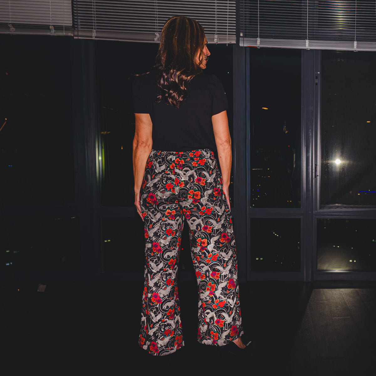 Imperial Crane Garden Palazzo Pants with Pockets