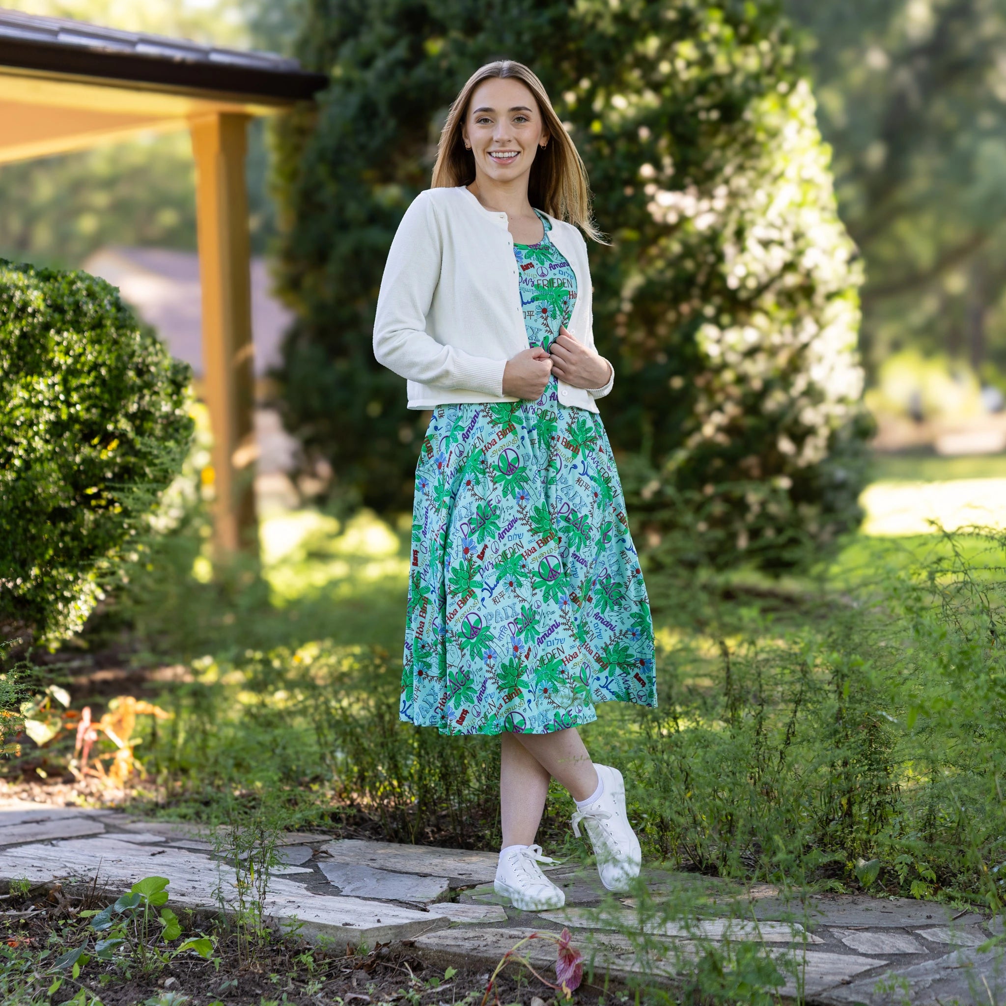 Languages of Peace 3/4th Sleeves Twirl Dress