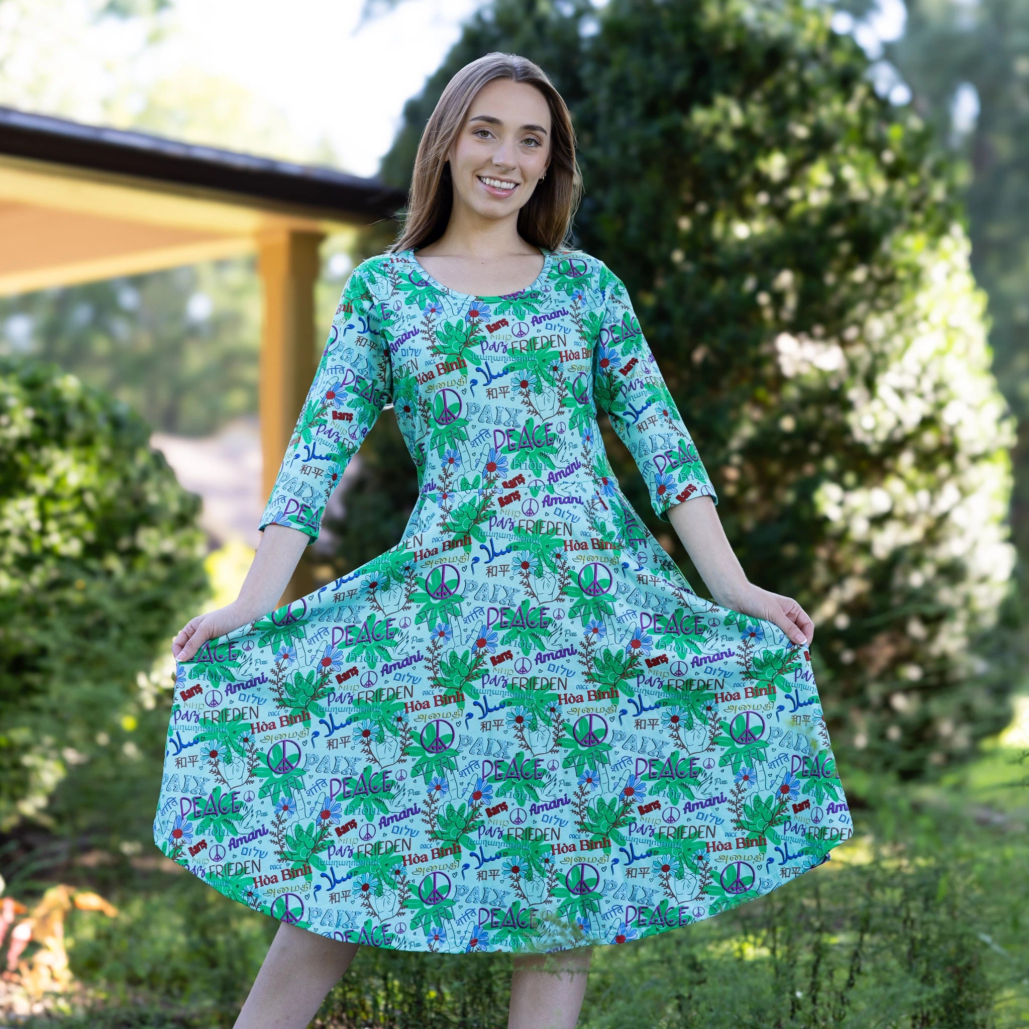 Languages of Peace 3/4th Sleeves Twirl Dress