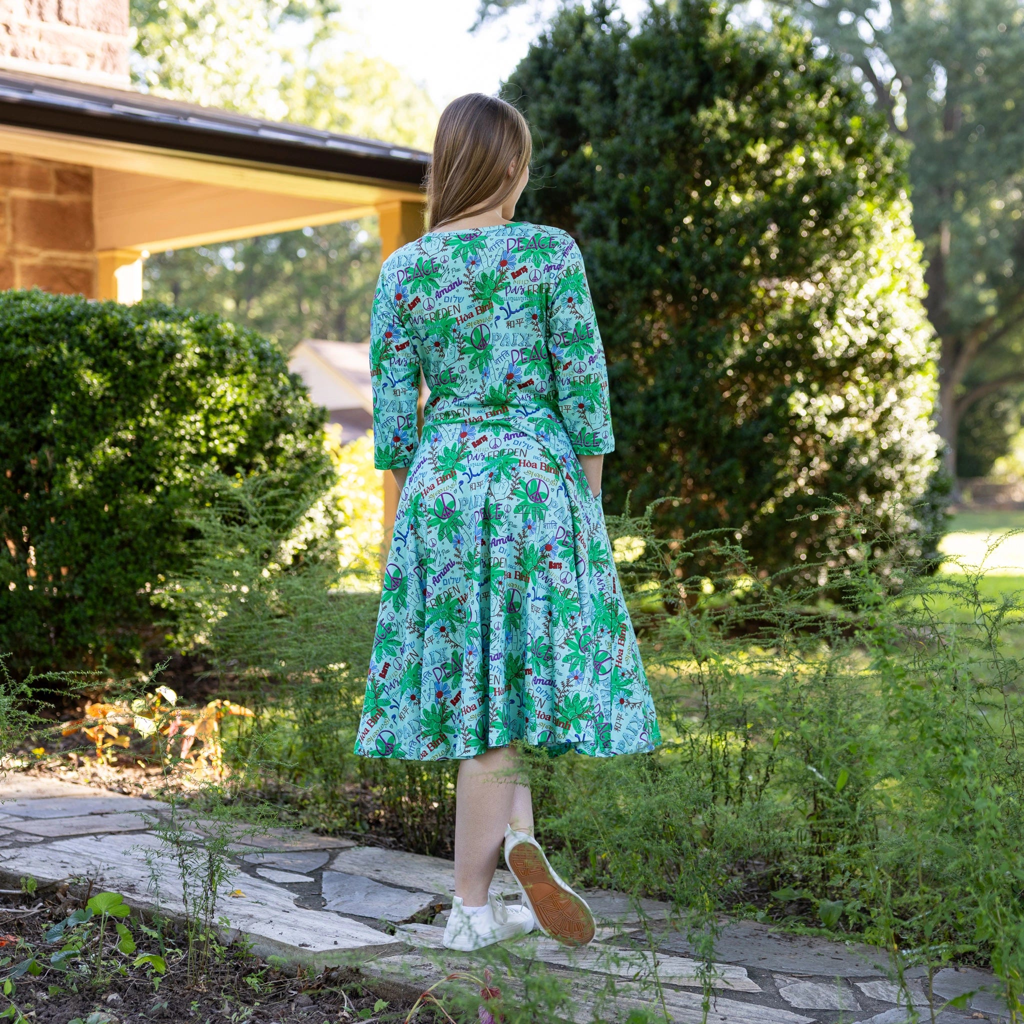 Languages of Peace 3/4th Sleeves Twirl Dress