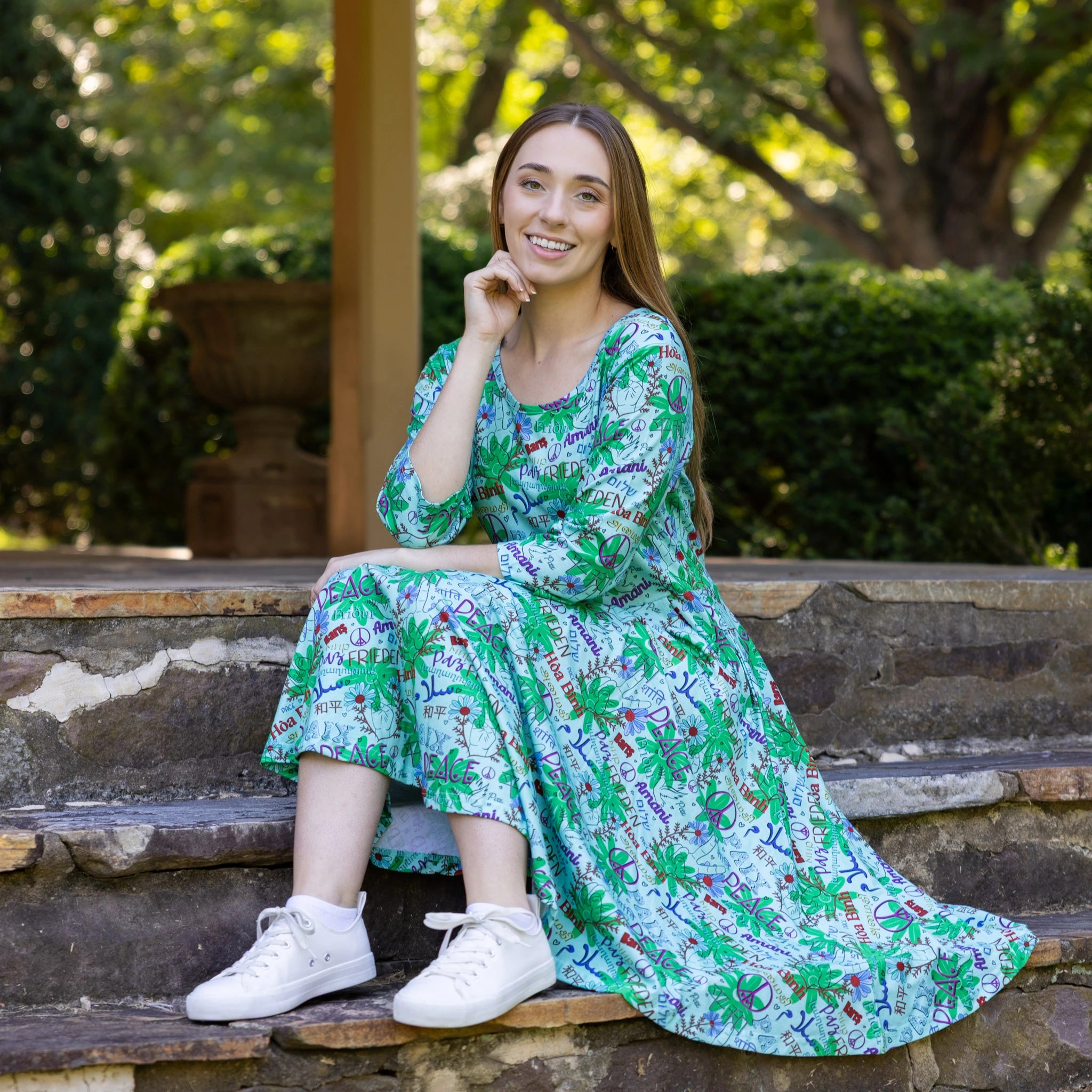 Languages of Peace 3/4th Sleeves Twirl Dress