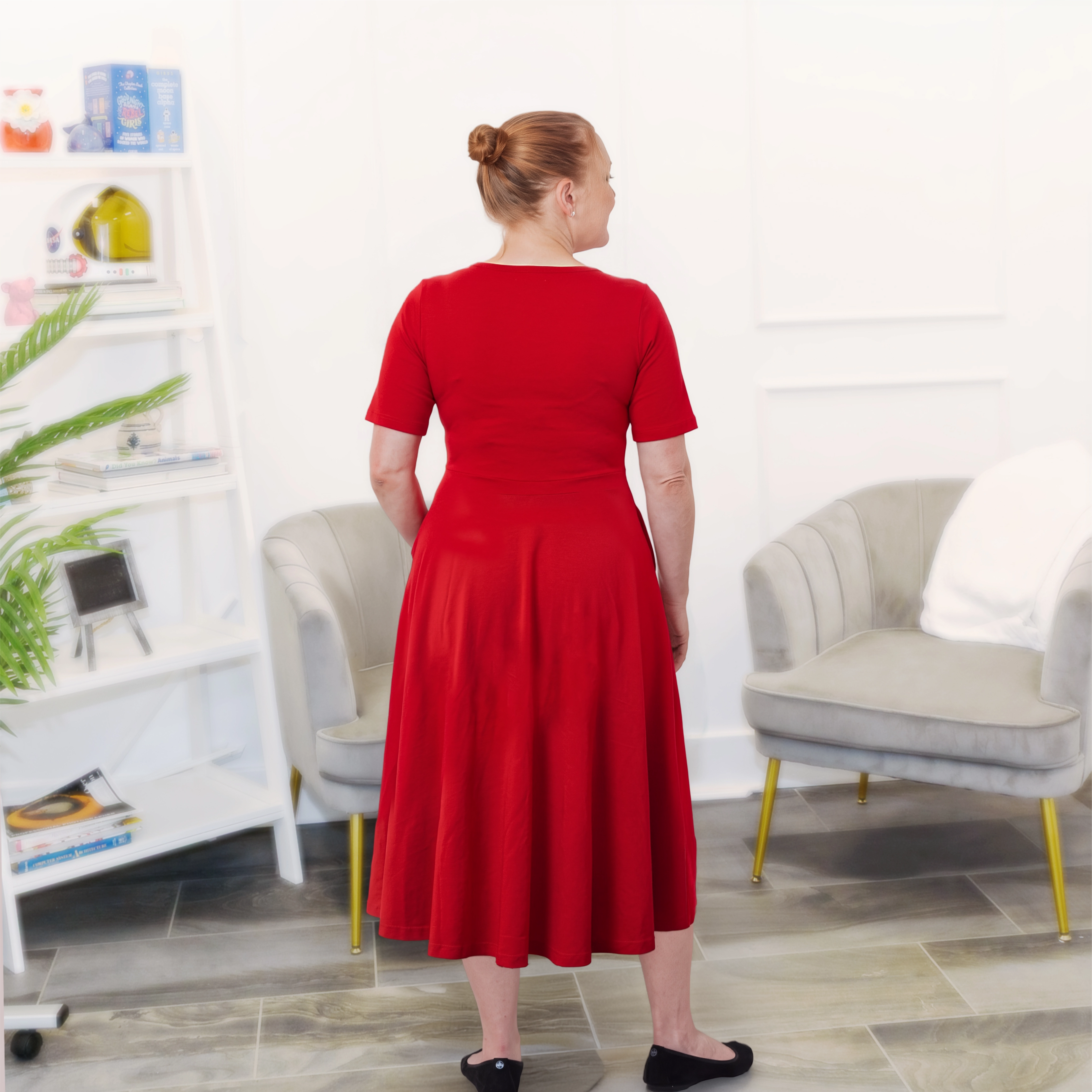 Lava Falls Red Petite Midi Twirl Dress with Pockets