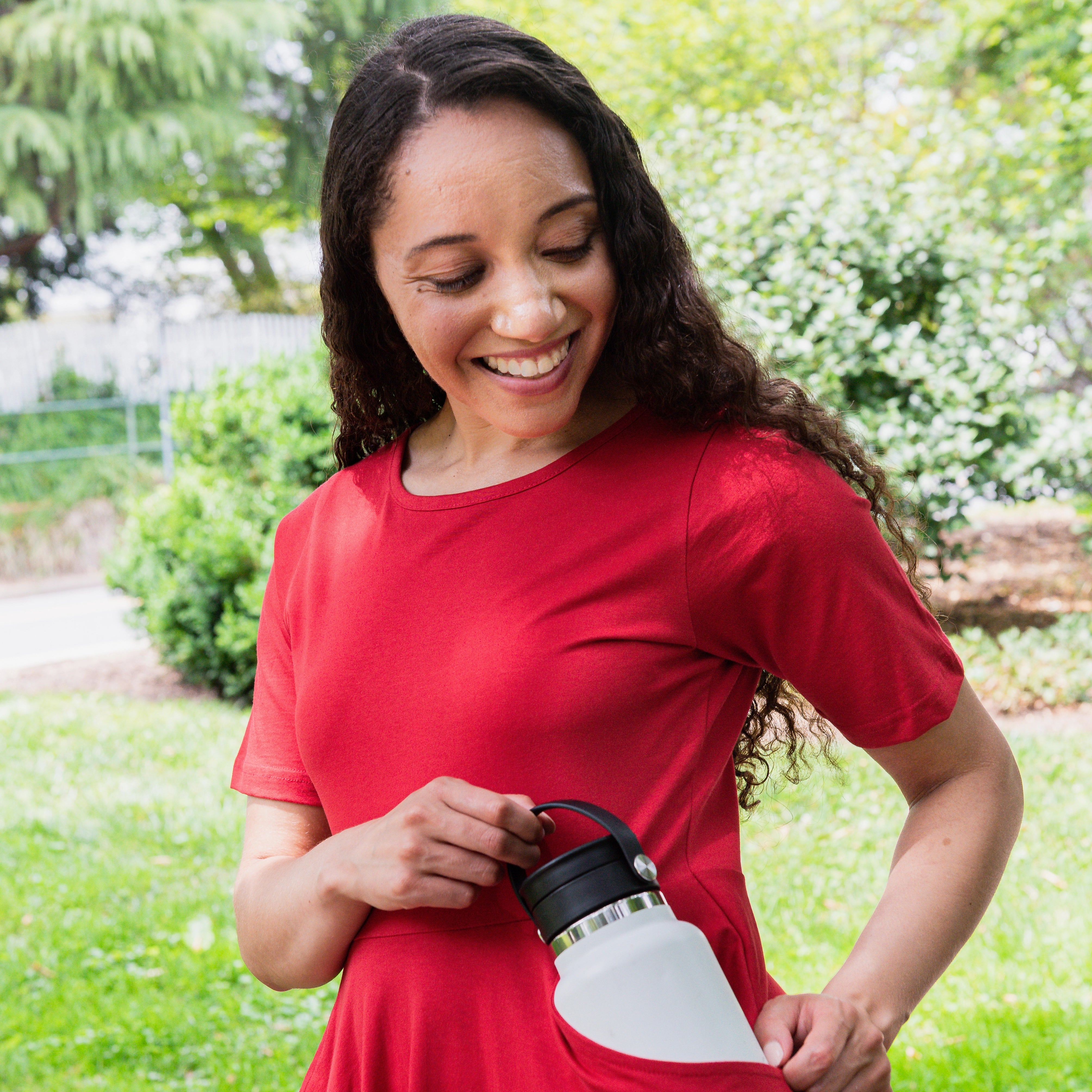 Lava Falls Red Petite Midi Twirl Dress with Pockets
