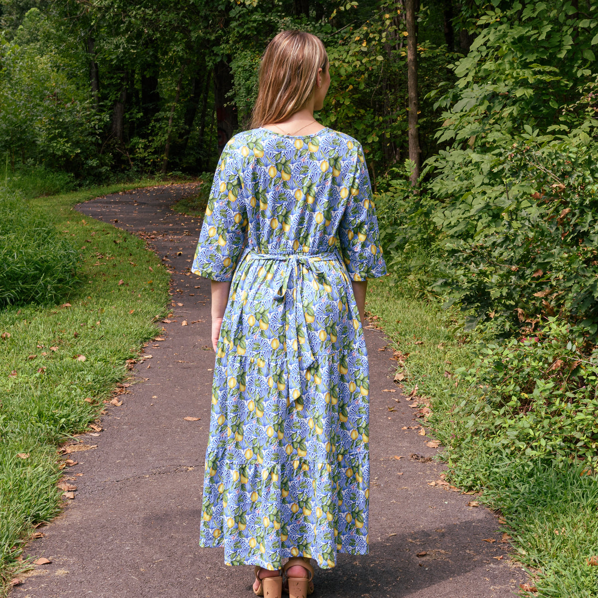 Lemon Riviera Faux Wrap Dress with Pockets
