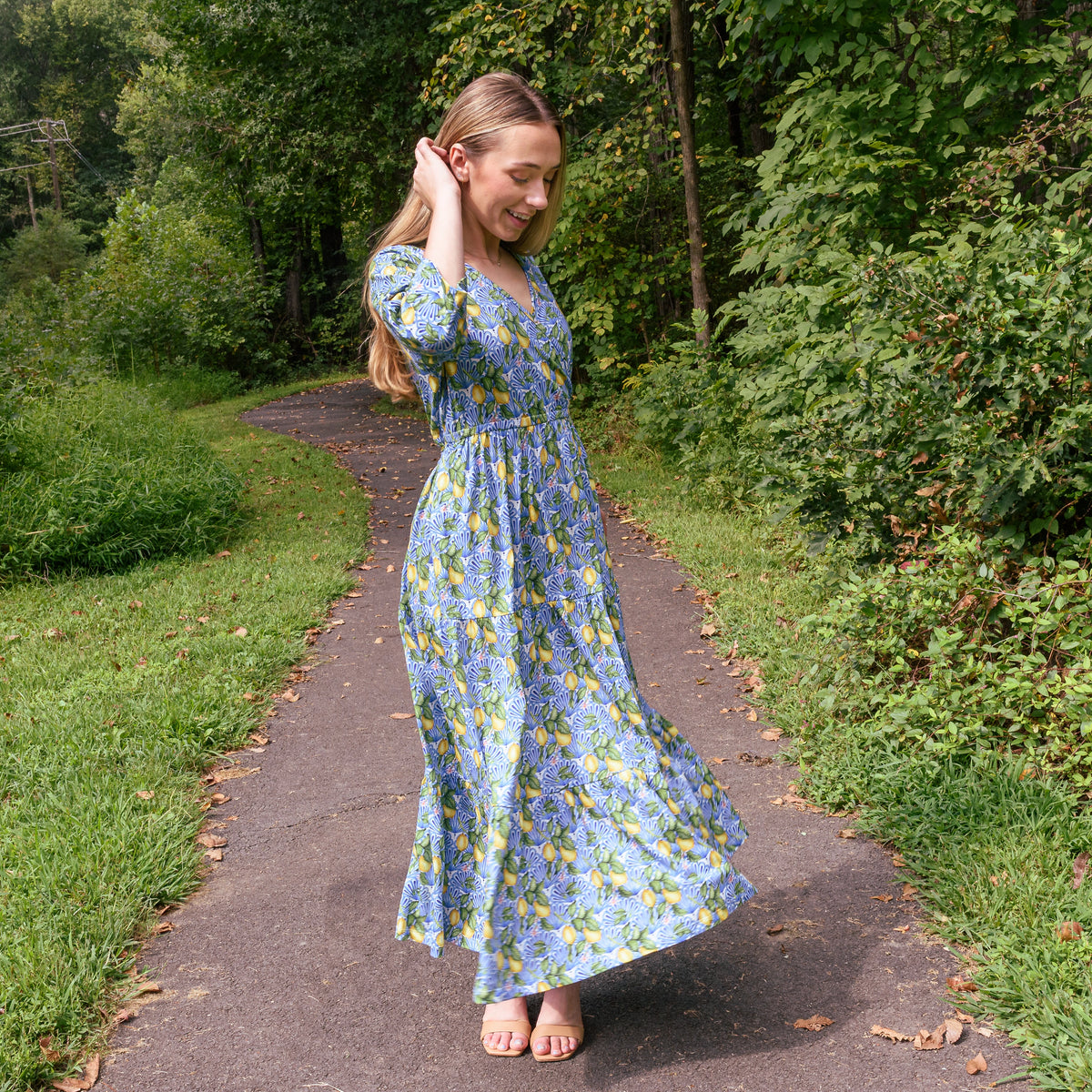 Lemon Riviera Faux Wrap Dress with Pockets