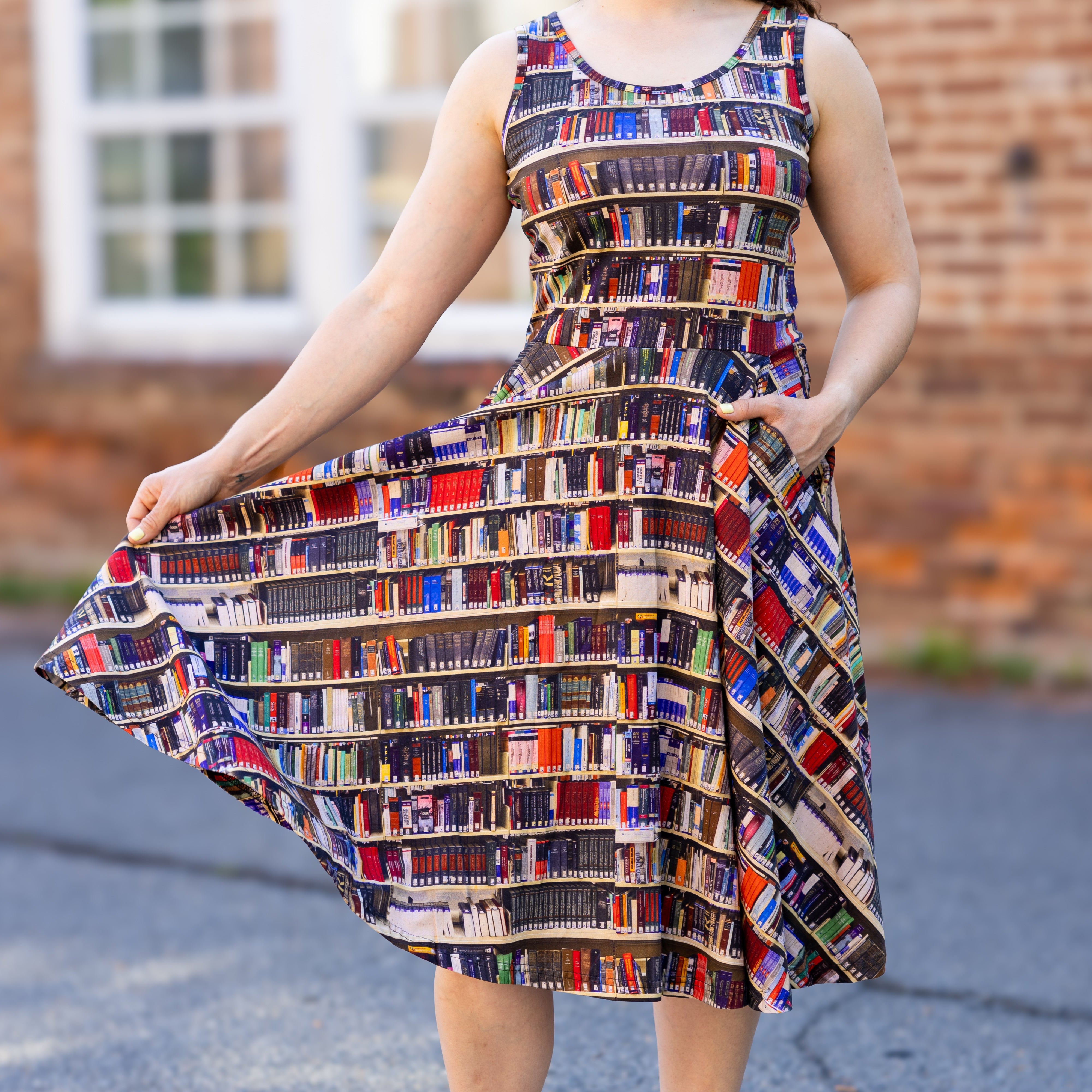 Library Shelves Sleeveless Twirl Dress