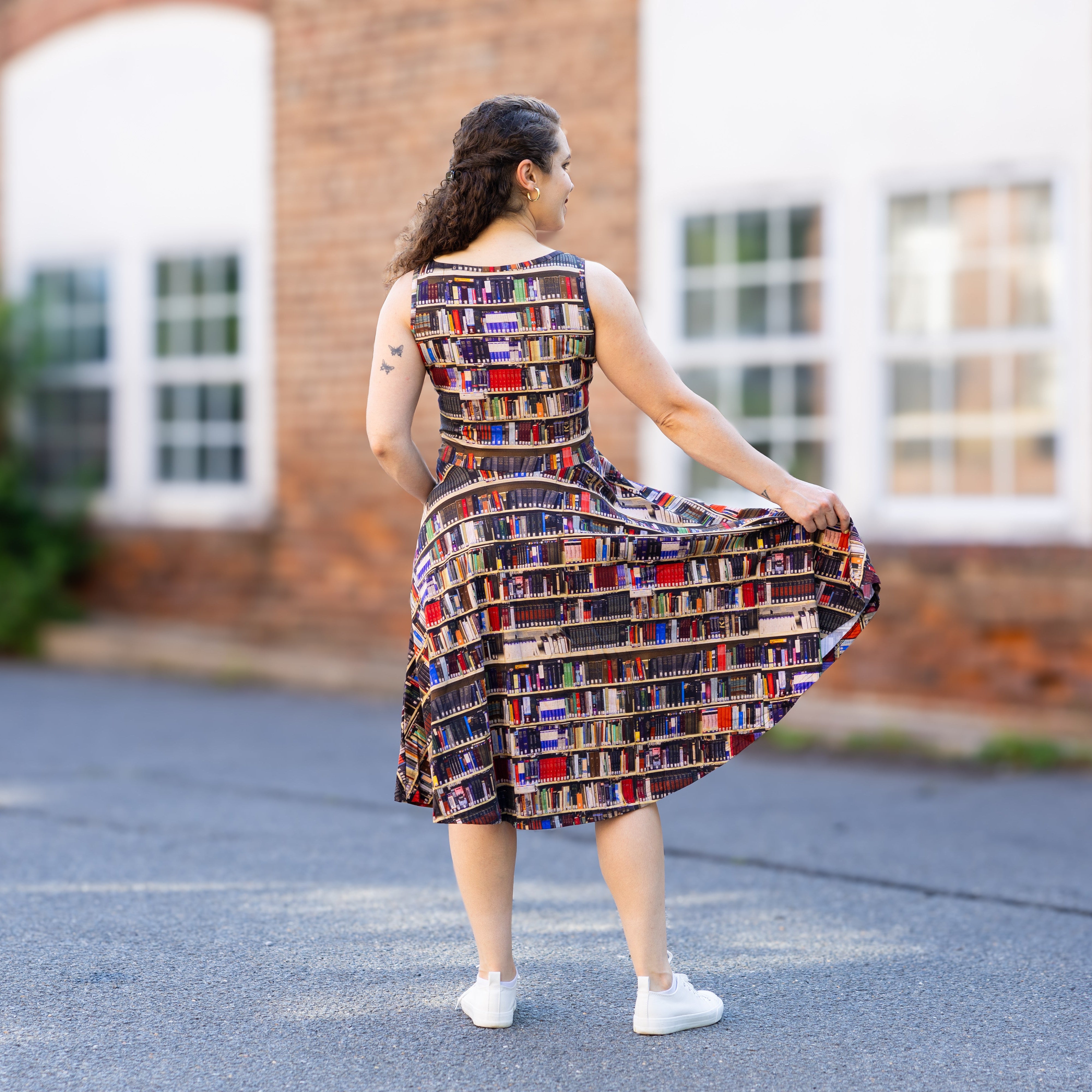 Library Shelves Sleeveless Twirl Dress