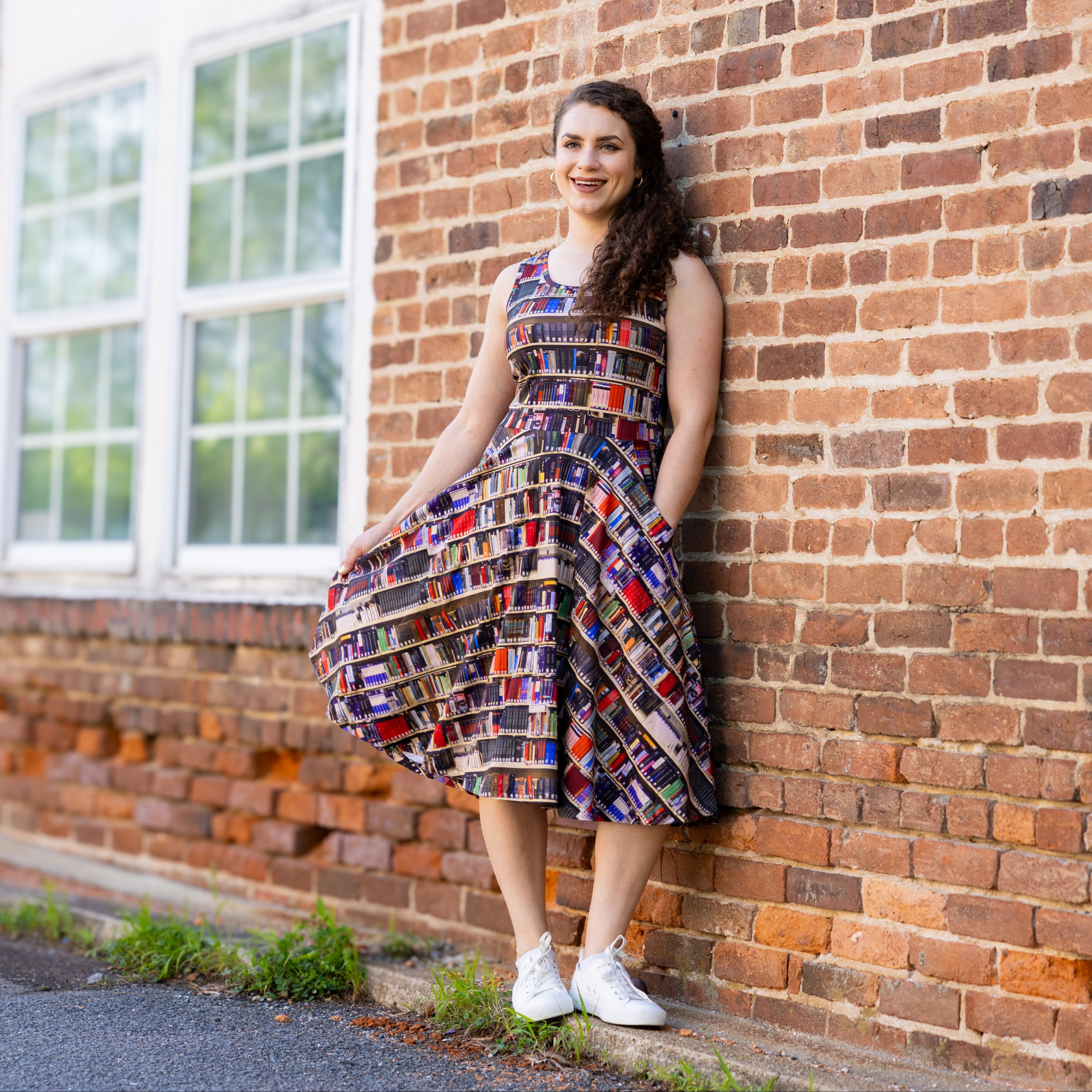 Library Shelves Sleeveless Twirl Dress