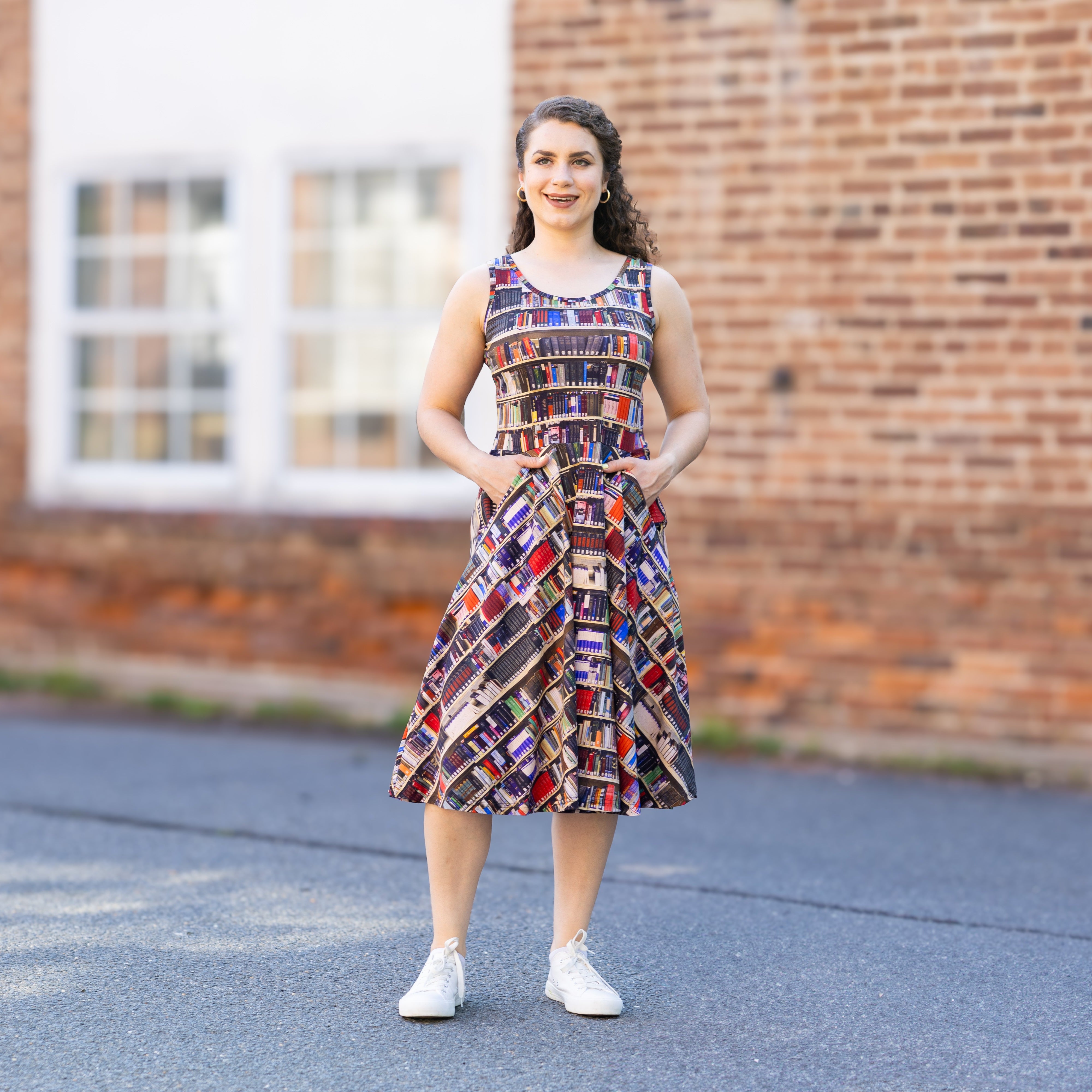 Library Shelves Sleeveless Twirl Dress