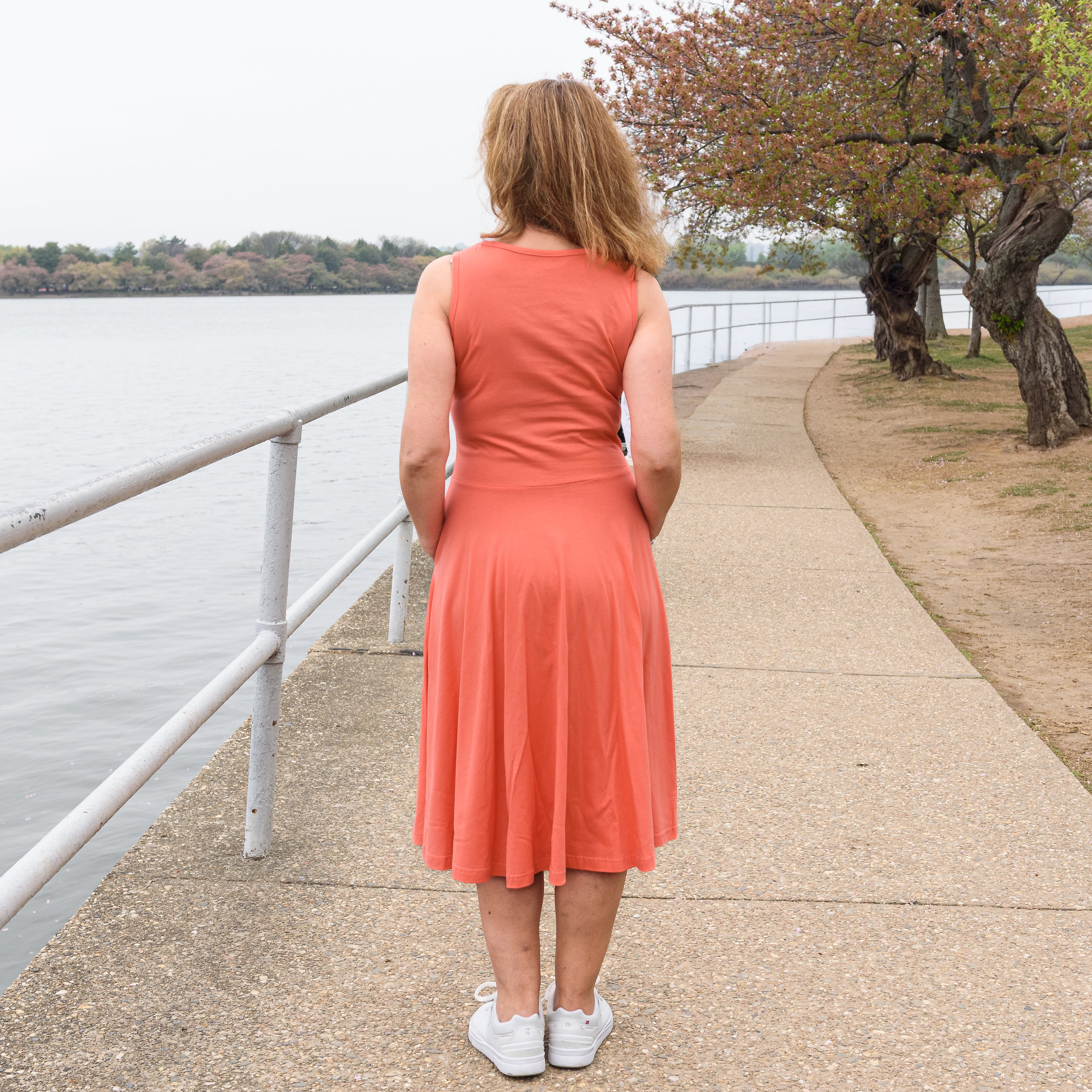 Living Coral Twirl Dress with Pockets