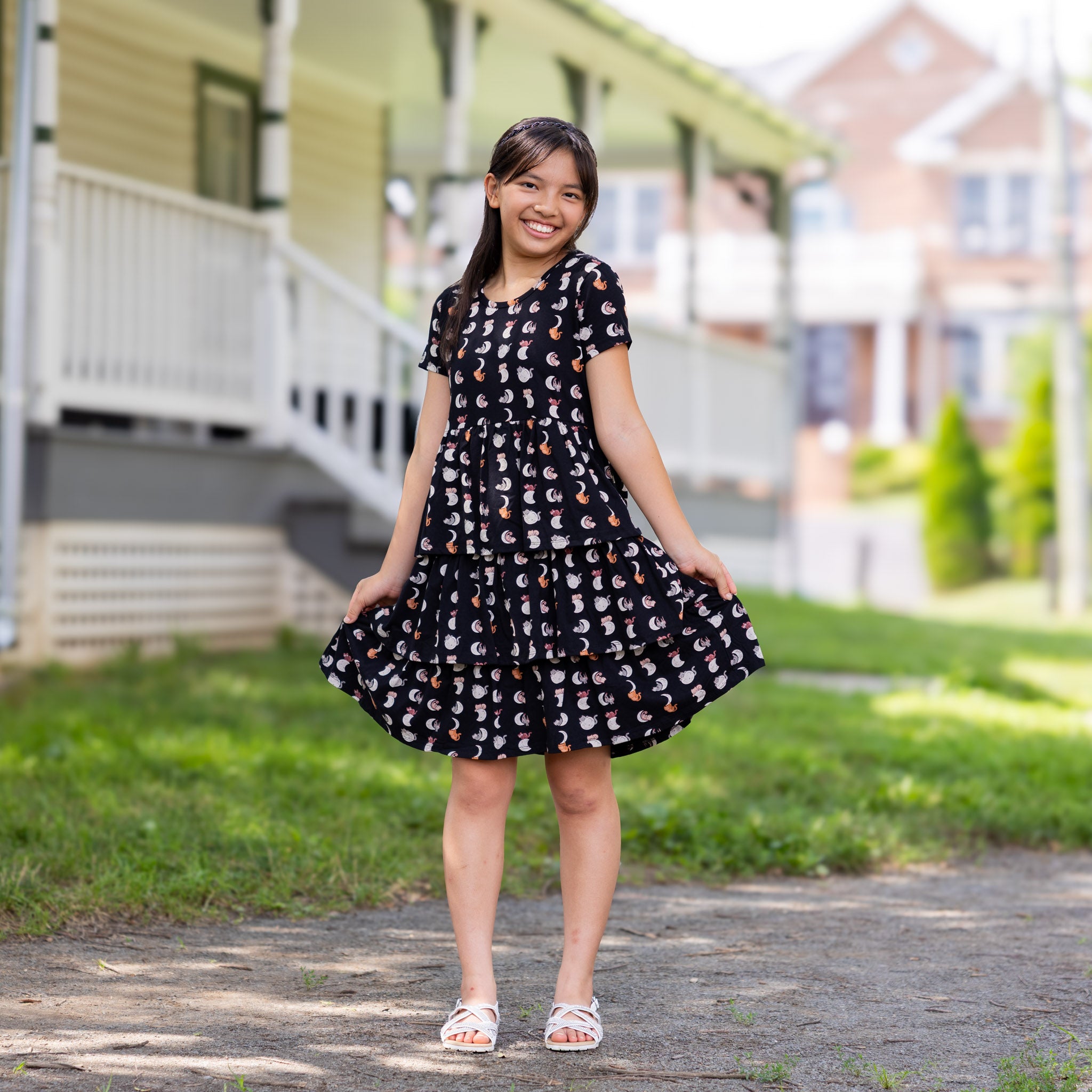Lunar Kitty Layered Kids Dress