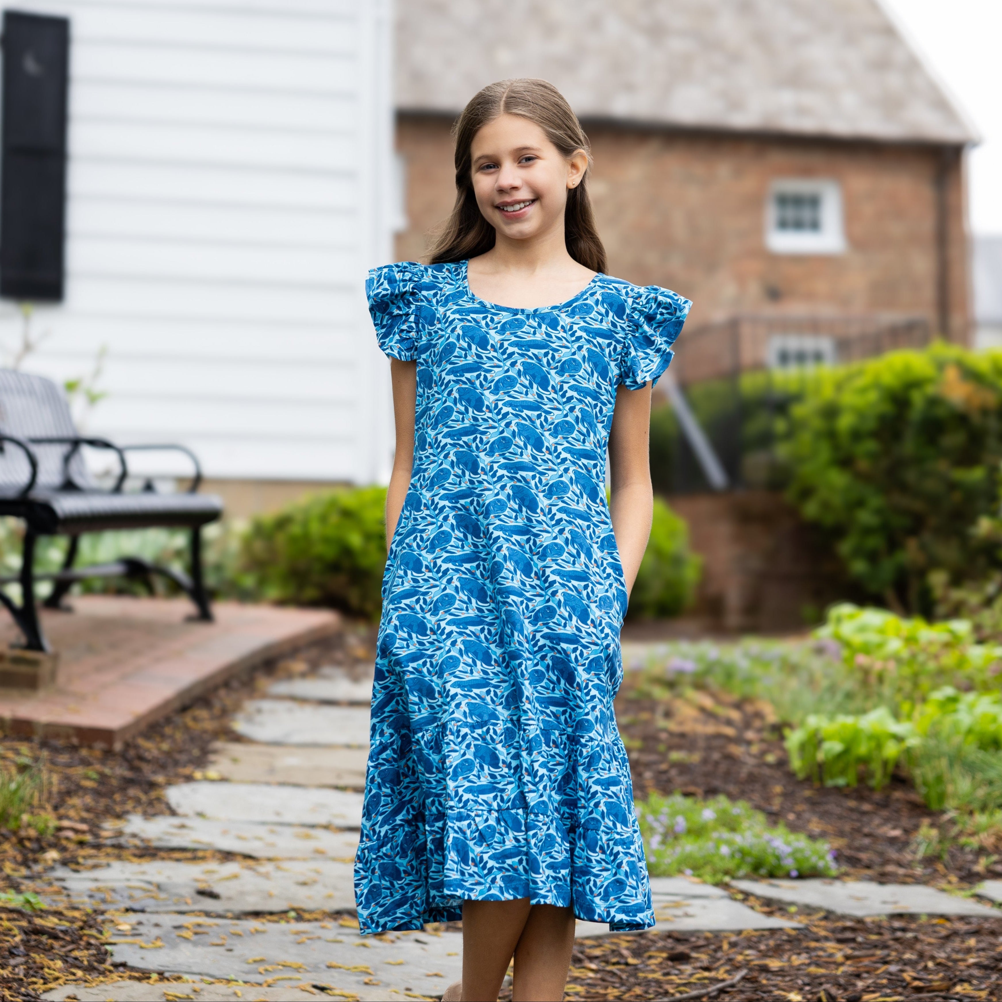 Manatees Kids A-Line Dress with Frill