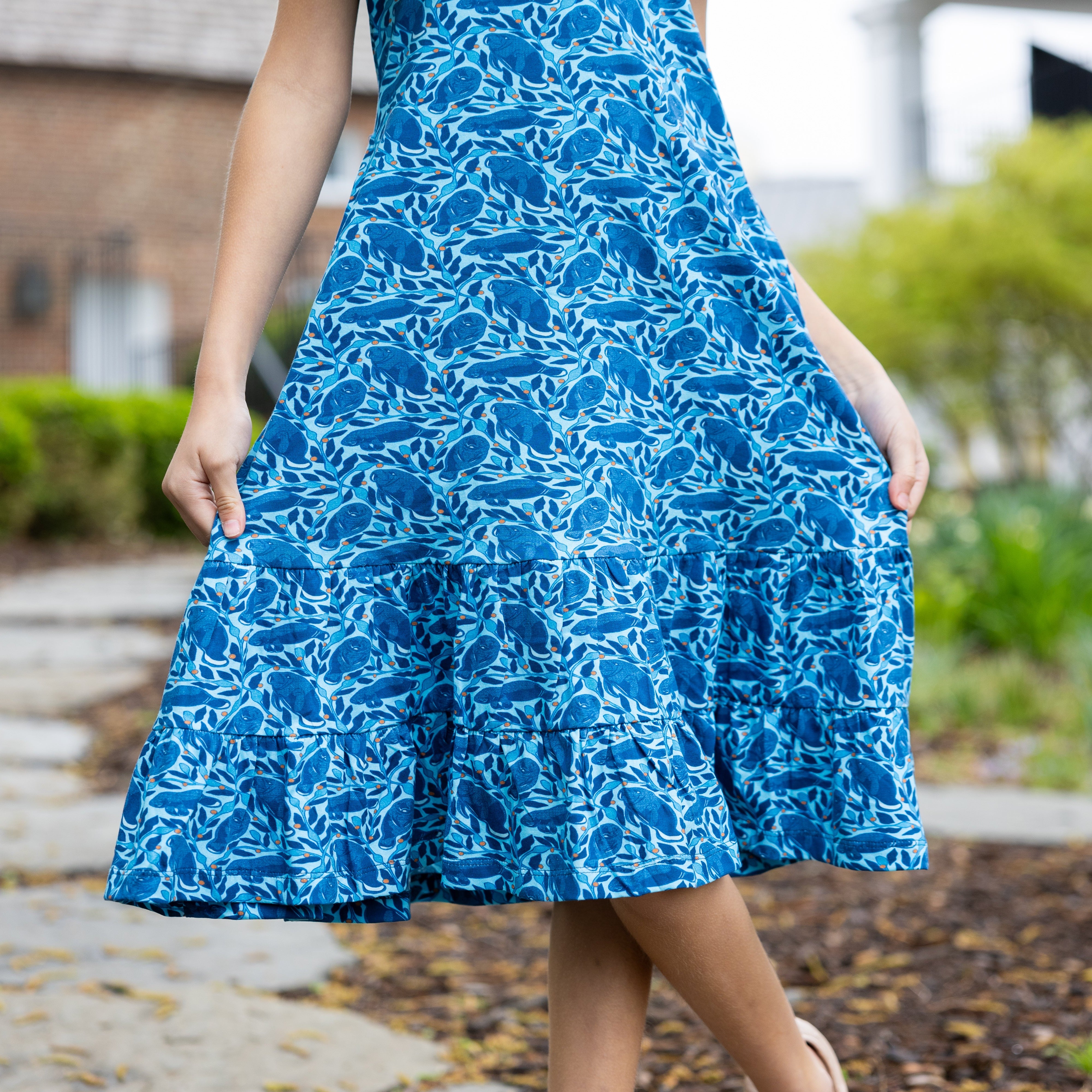 Manatees Kids A-Line Dress with Frill