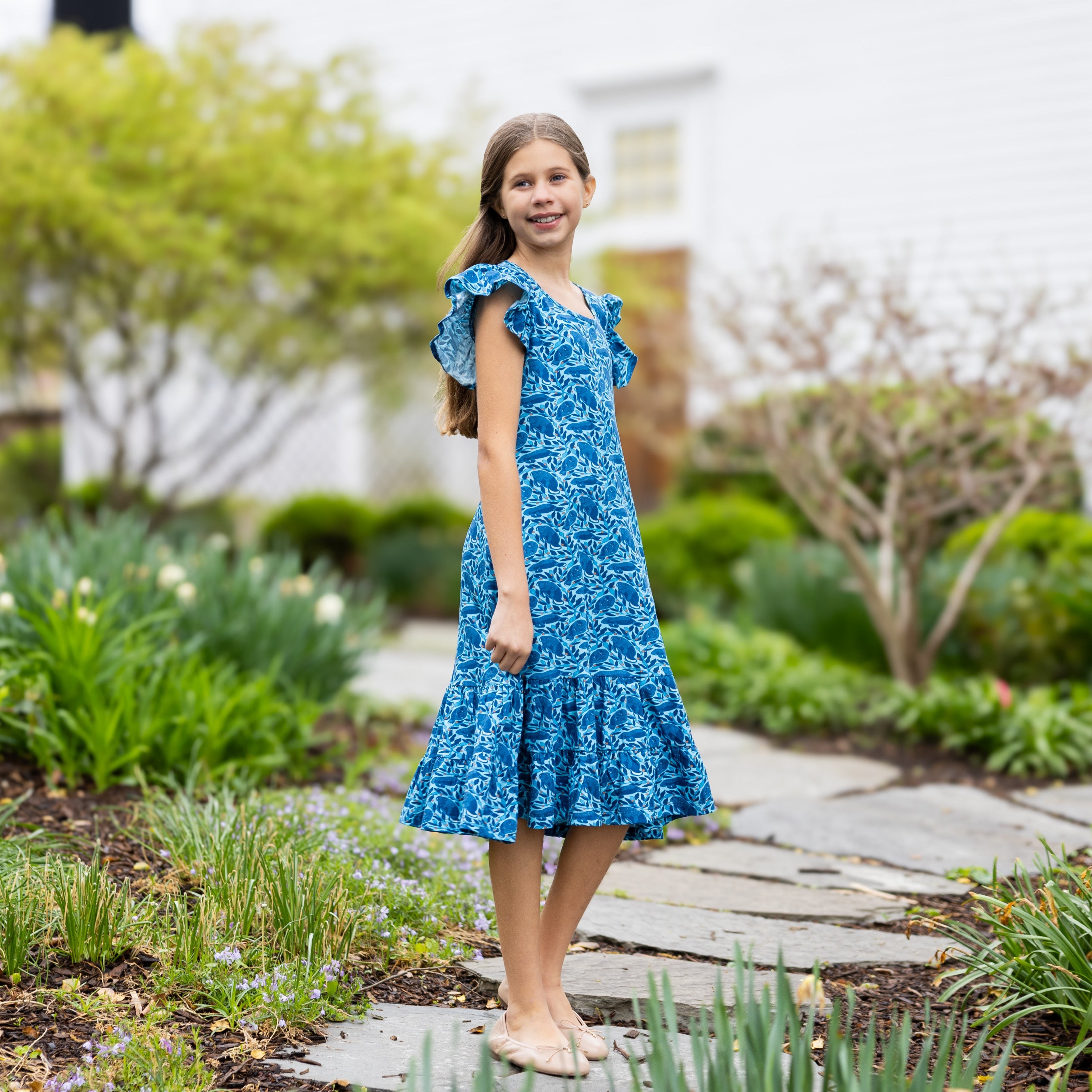 Manatees Kids A-Line Dress with Frill