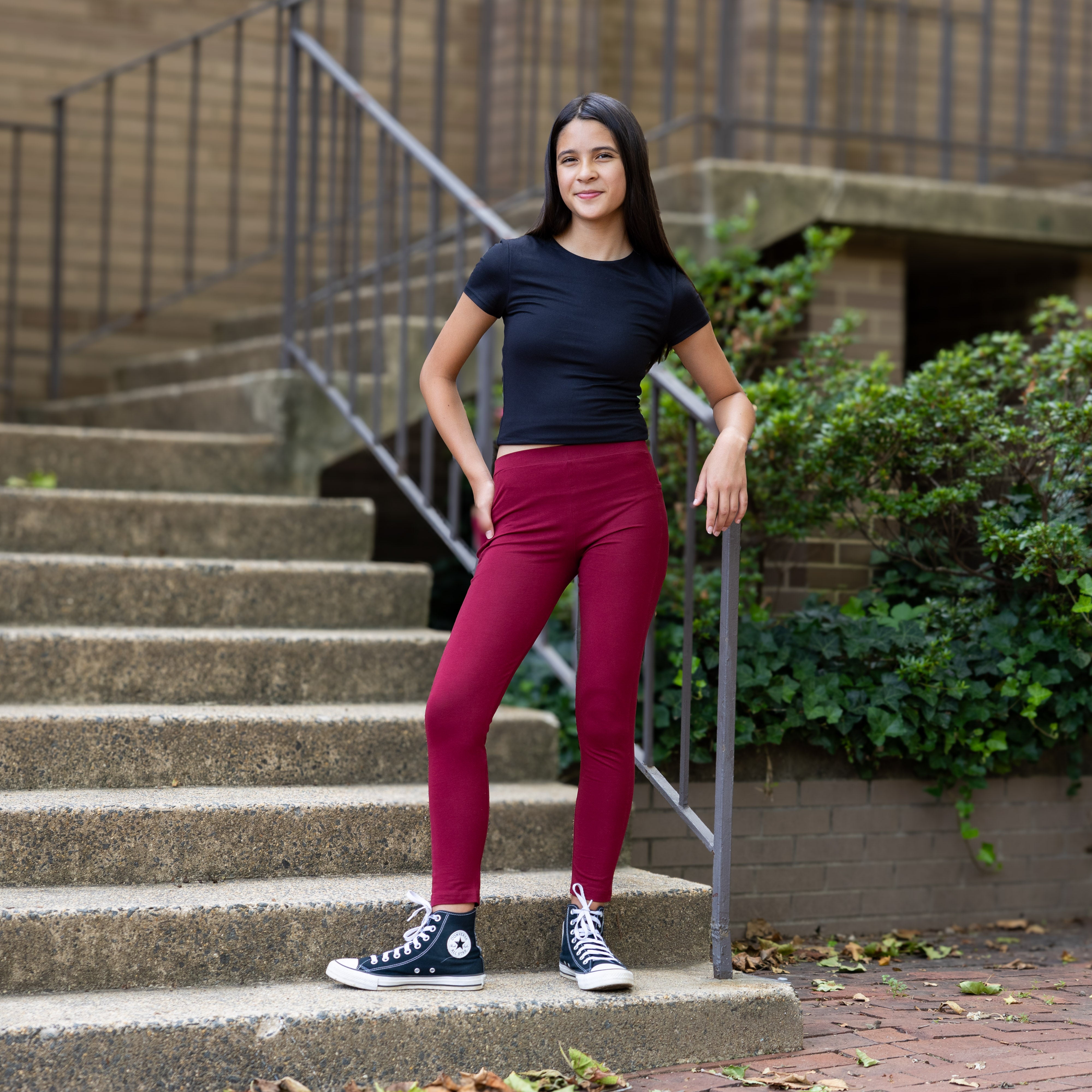 Bright Maroon Kids Leggings with Pockets