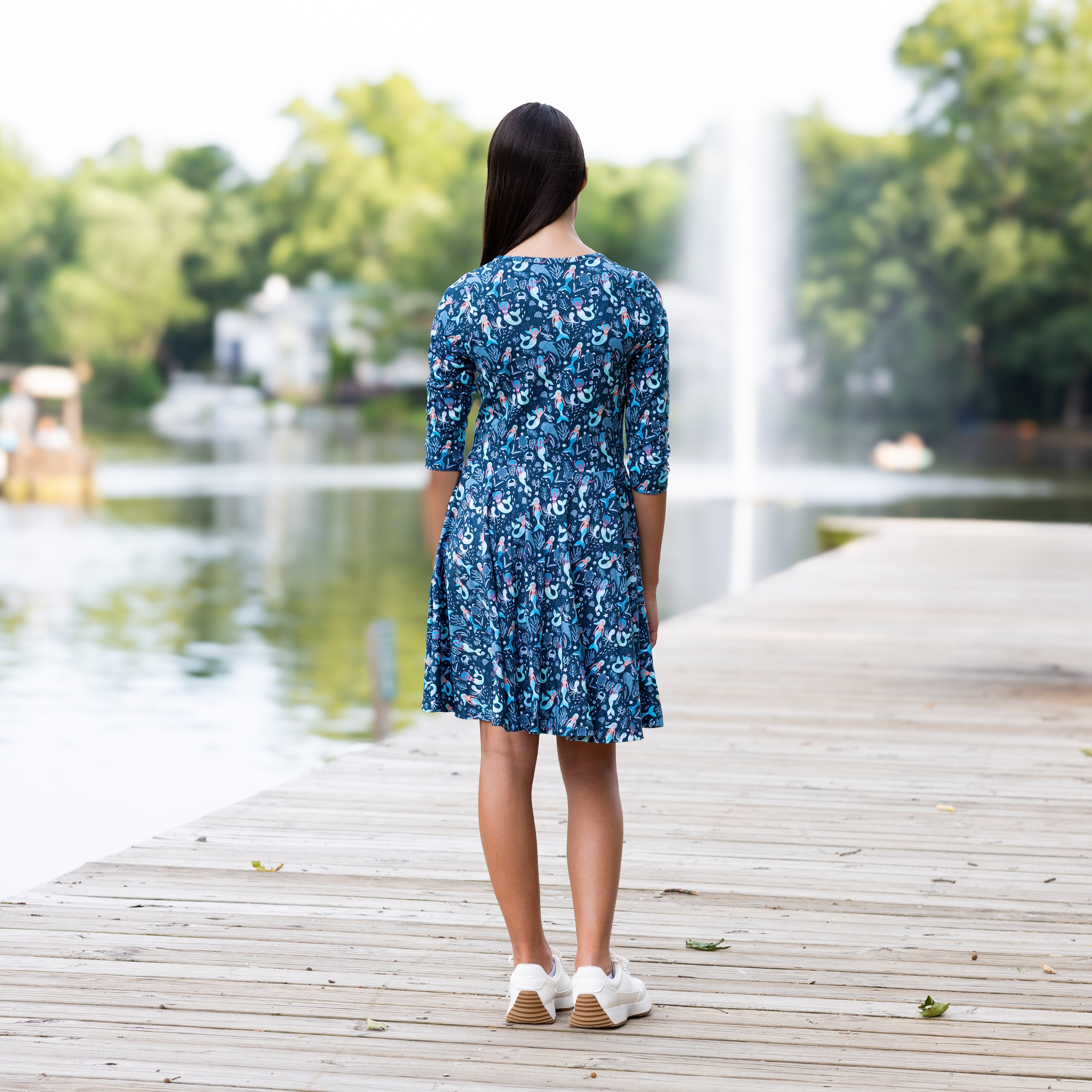 Mermaids 3/4th Sleeves Kids Twirl Dress