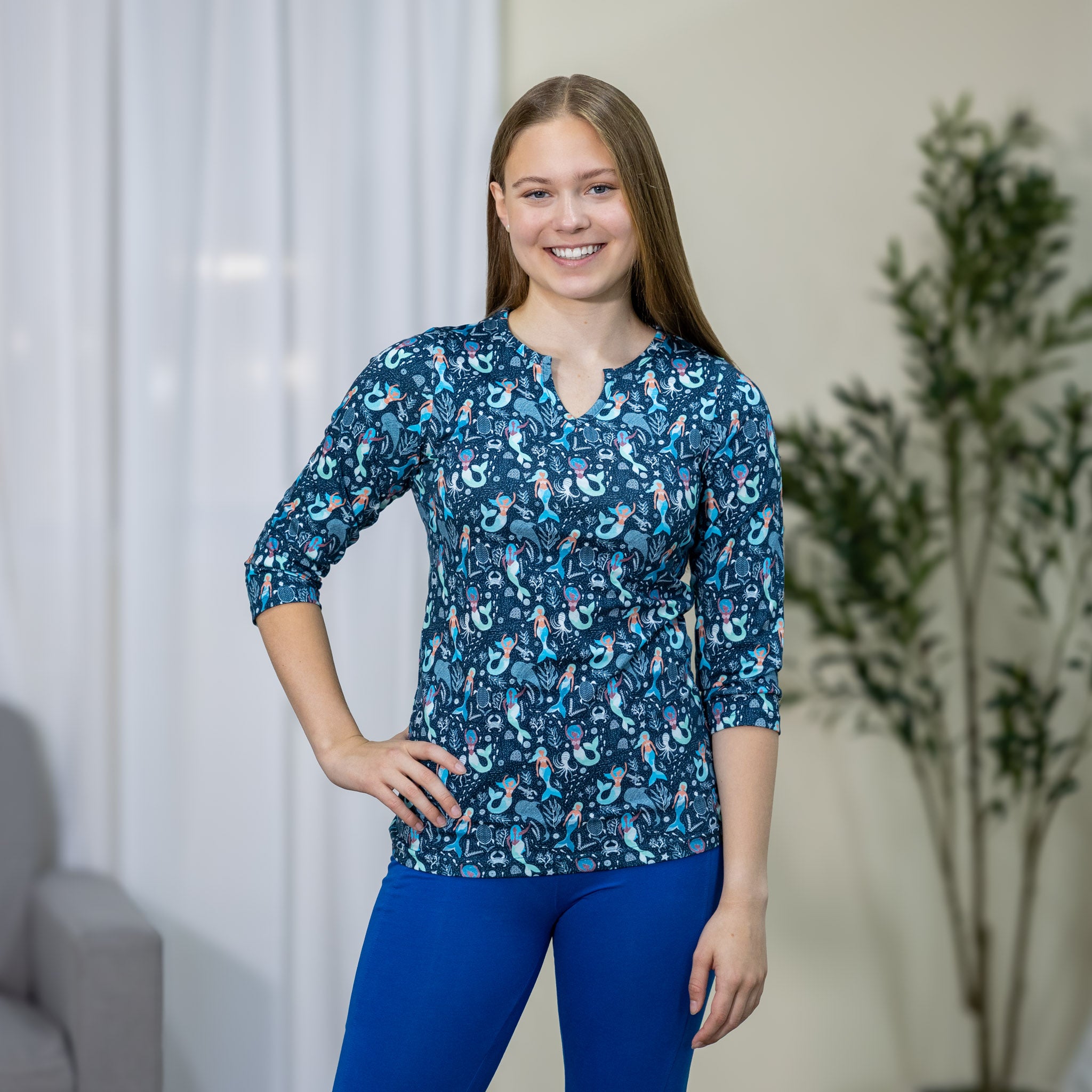 Mermaids Split Neck Tunic Top