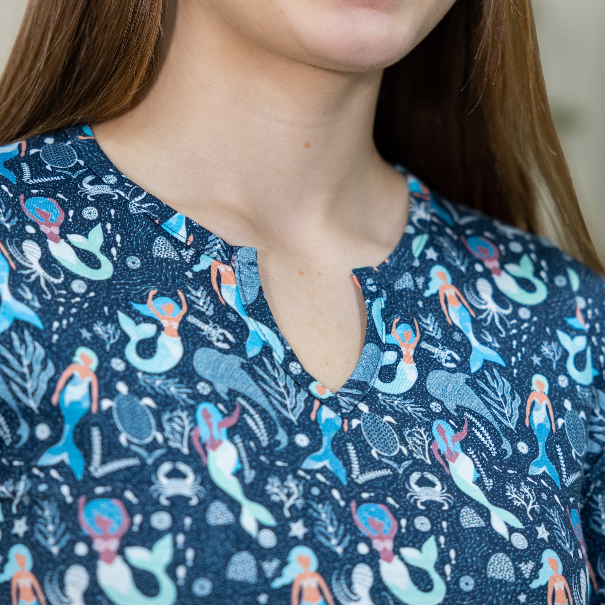 Mermaids Split Neck Tunic Top