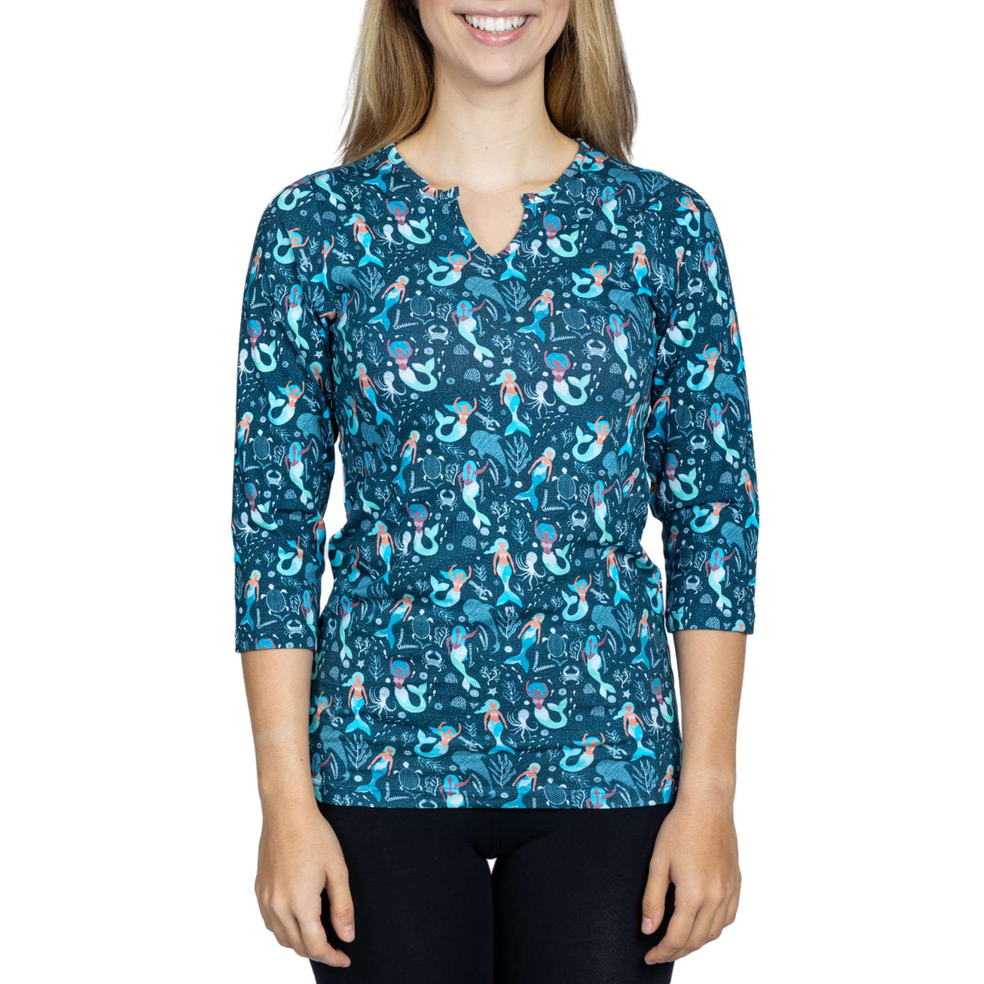 Mermaids Split Neck Tunic Top