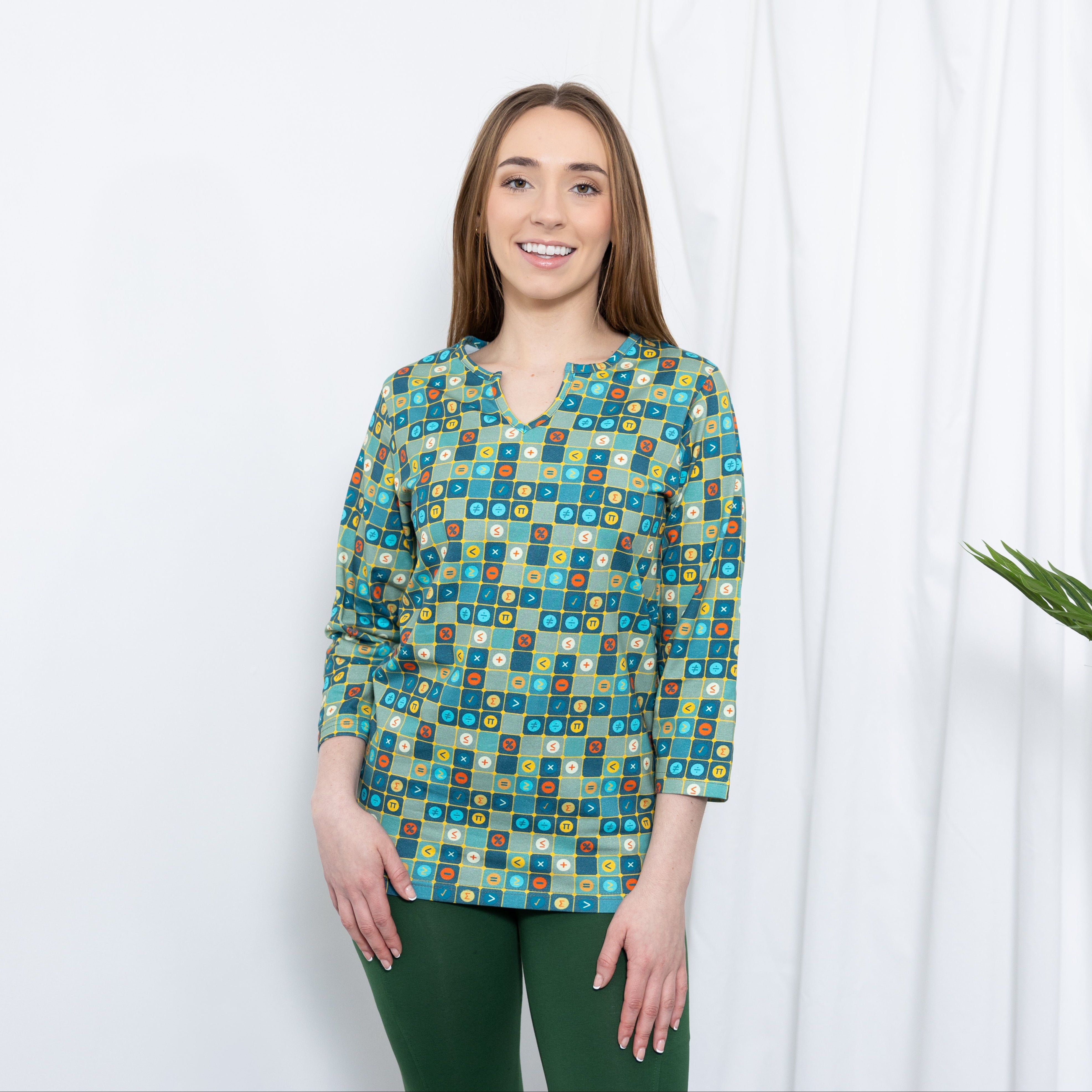 Mid-Century Modern Math Split Neck Tunic Top