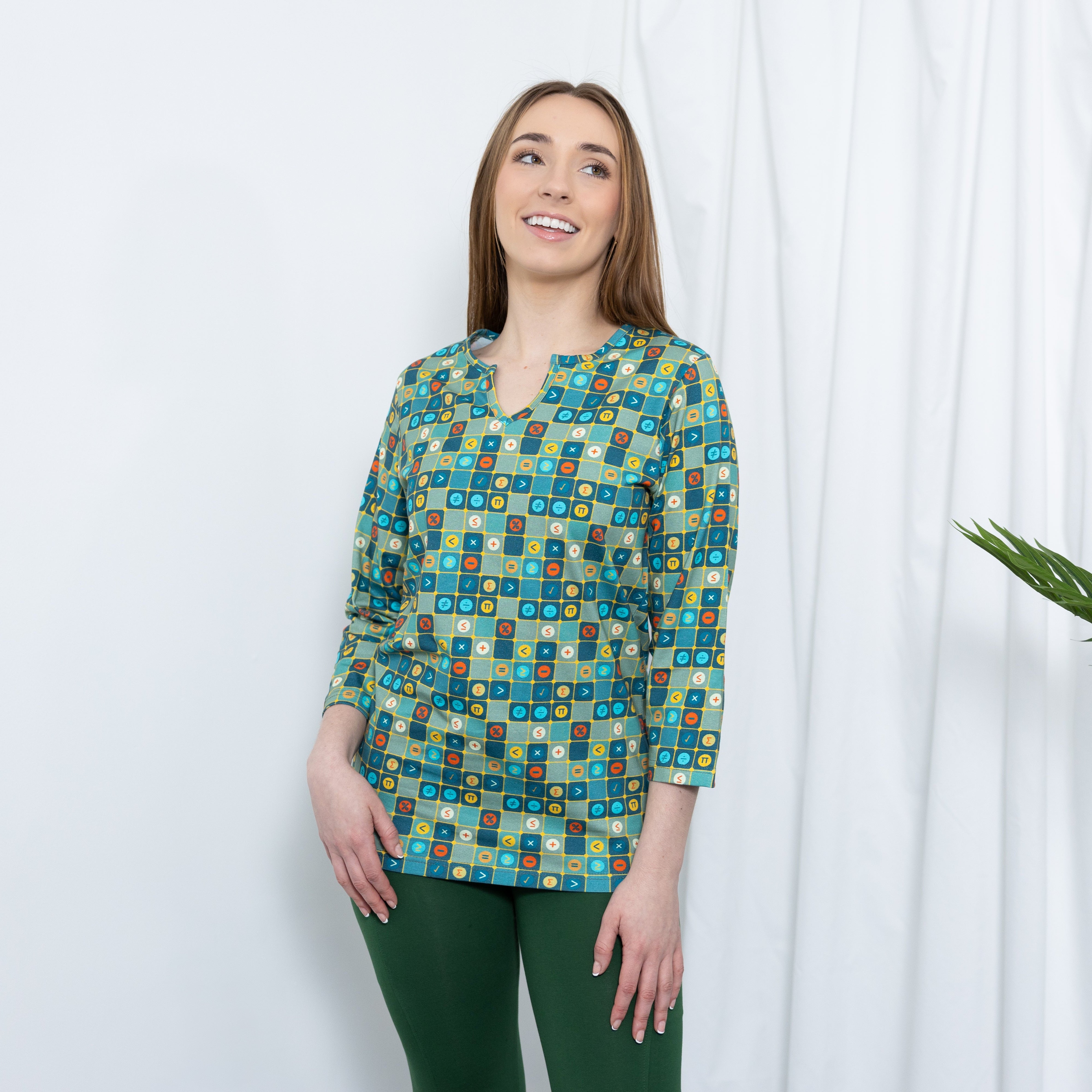 Mid-Century Modern Math Split Neck Tunic Top