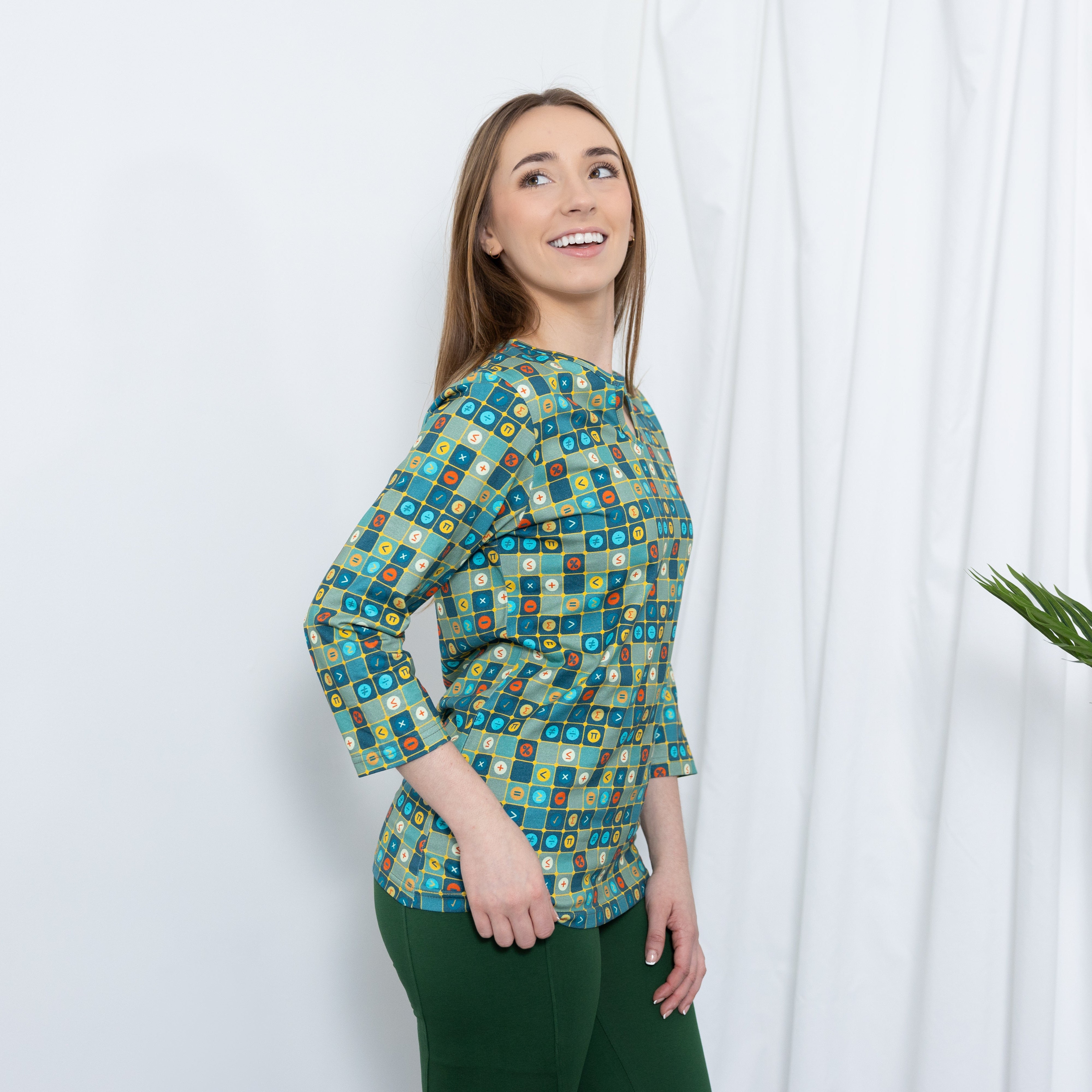 Mid-Century Modern Math Split Neck Tunic Top