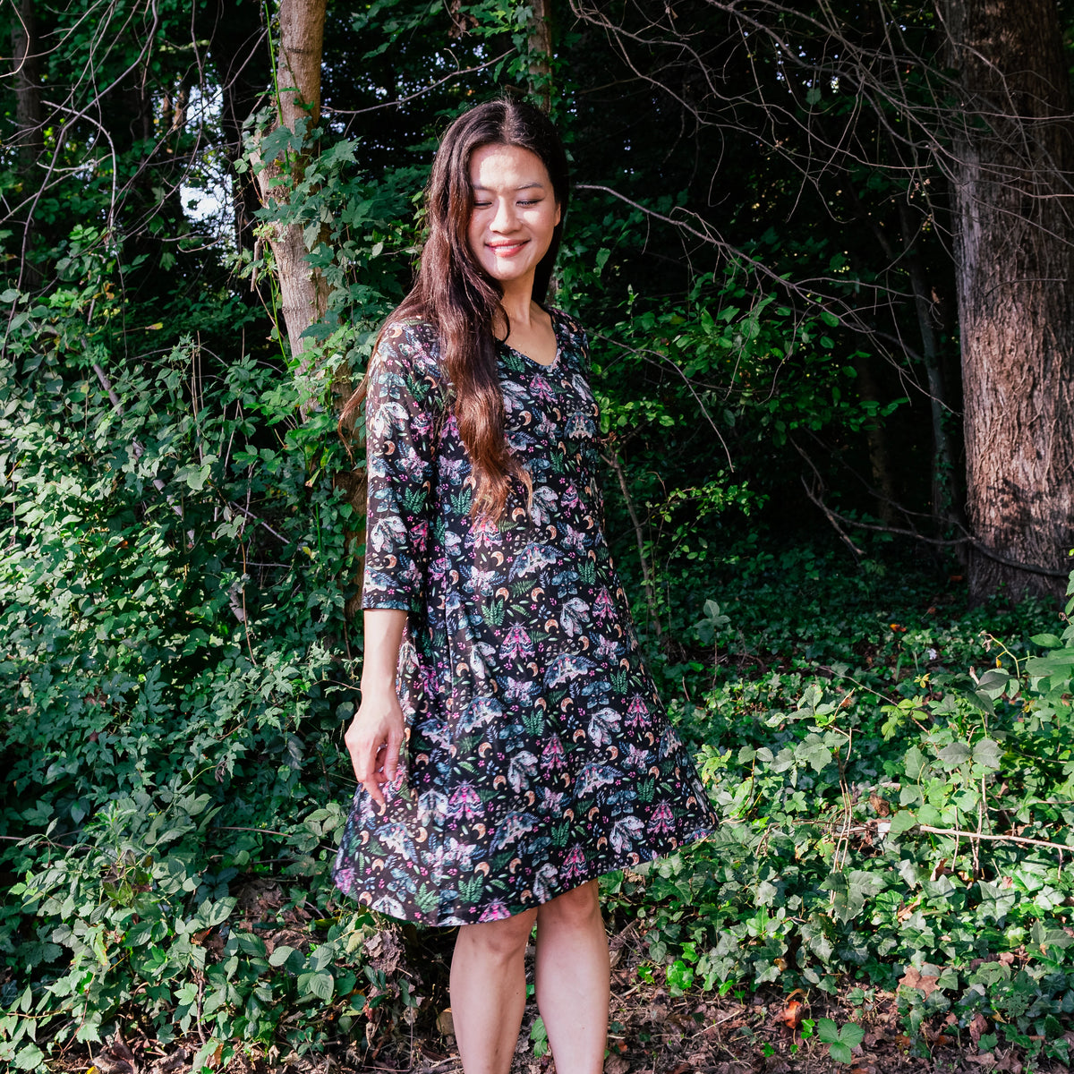 Midnight Forest Moths Long Tunic with Pockets