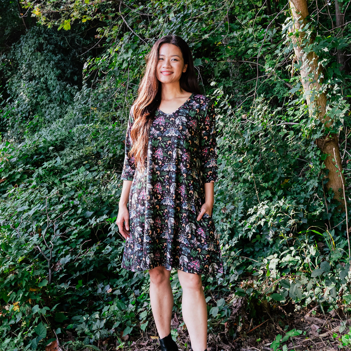 Midnight Forest Moths Long Tunic with Pockets