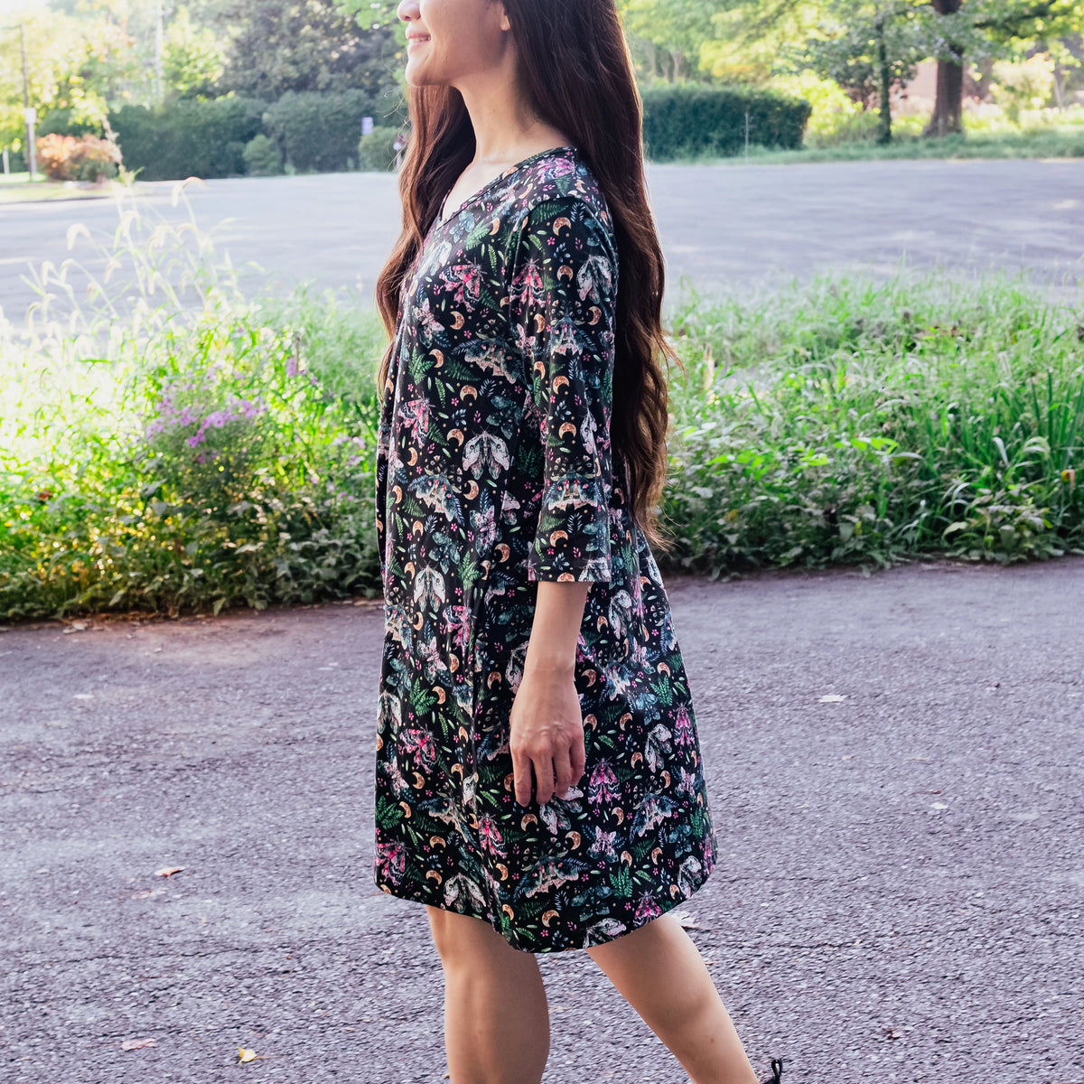Midnight Forest Moths Long Tunic with Pockets