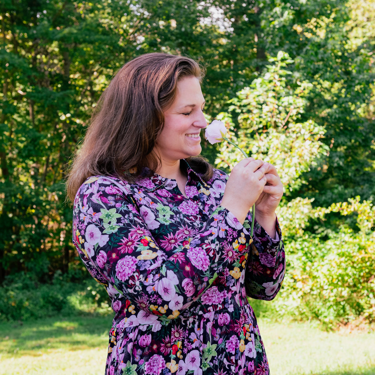 Midnight Meadows Midi Dress with Pockets