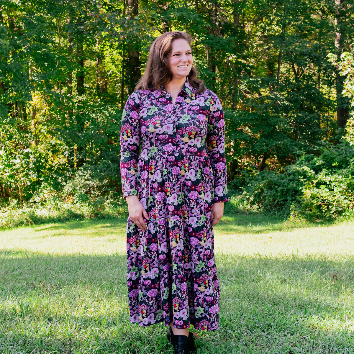 Midnight Meadows Midi Dress with Pockets