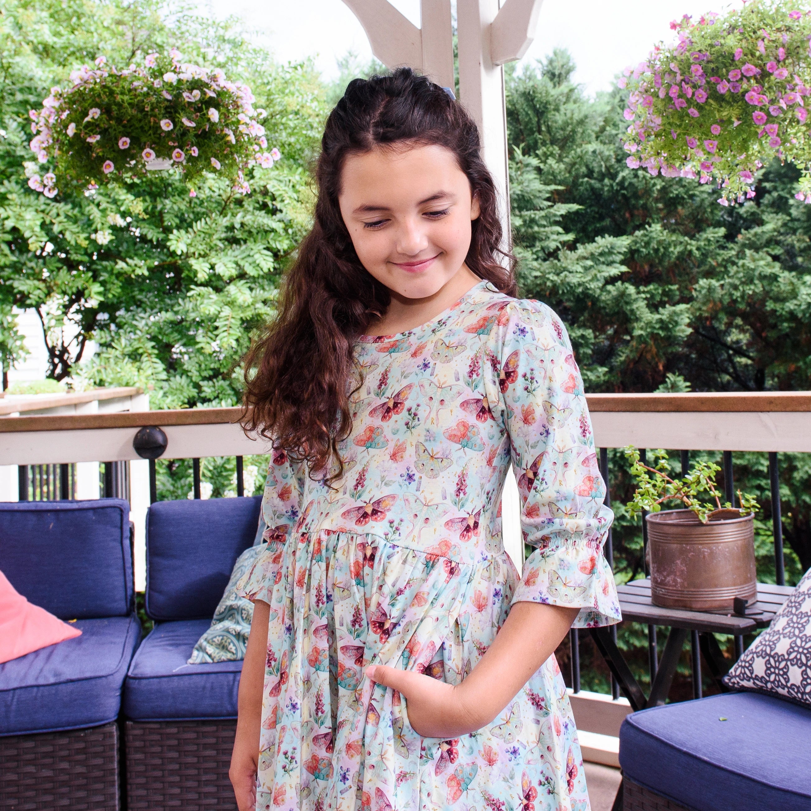 Mystical Moths Kids Twirl Dress with Pockets