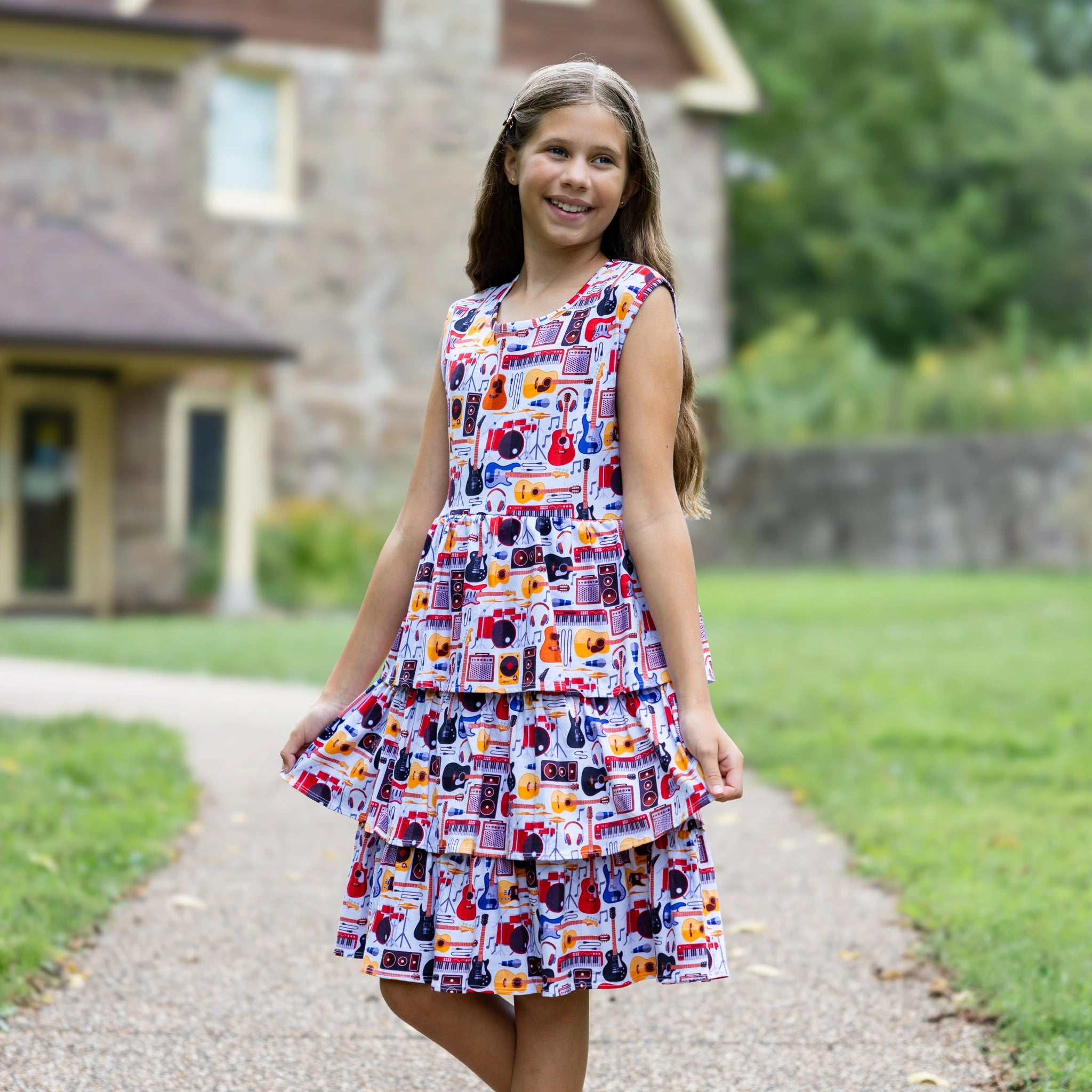 Musical Instruments Kids Layered Dress