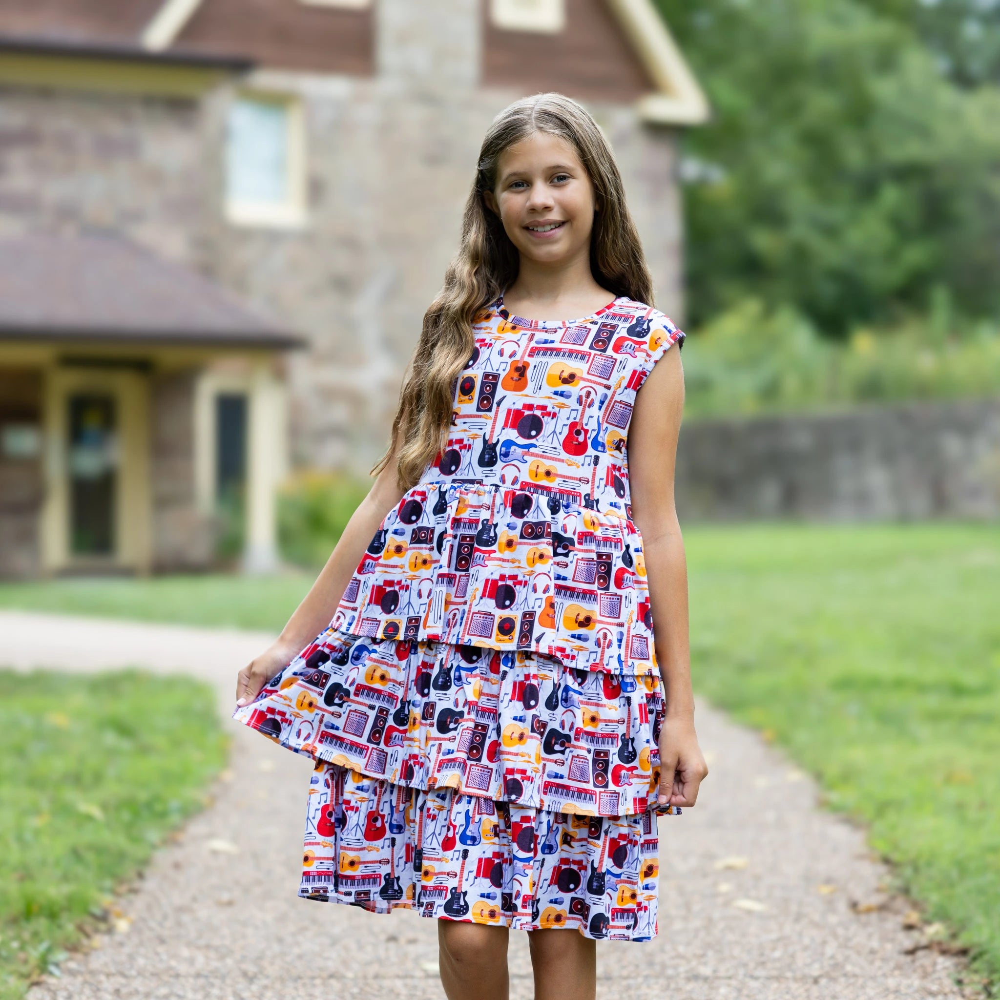 Musical Instruments Kids Layered Dress