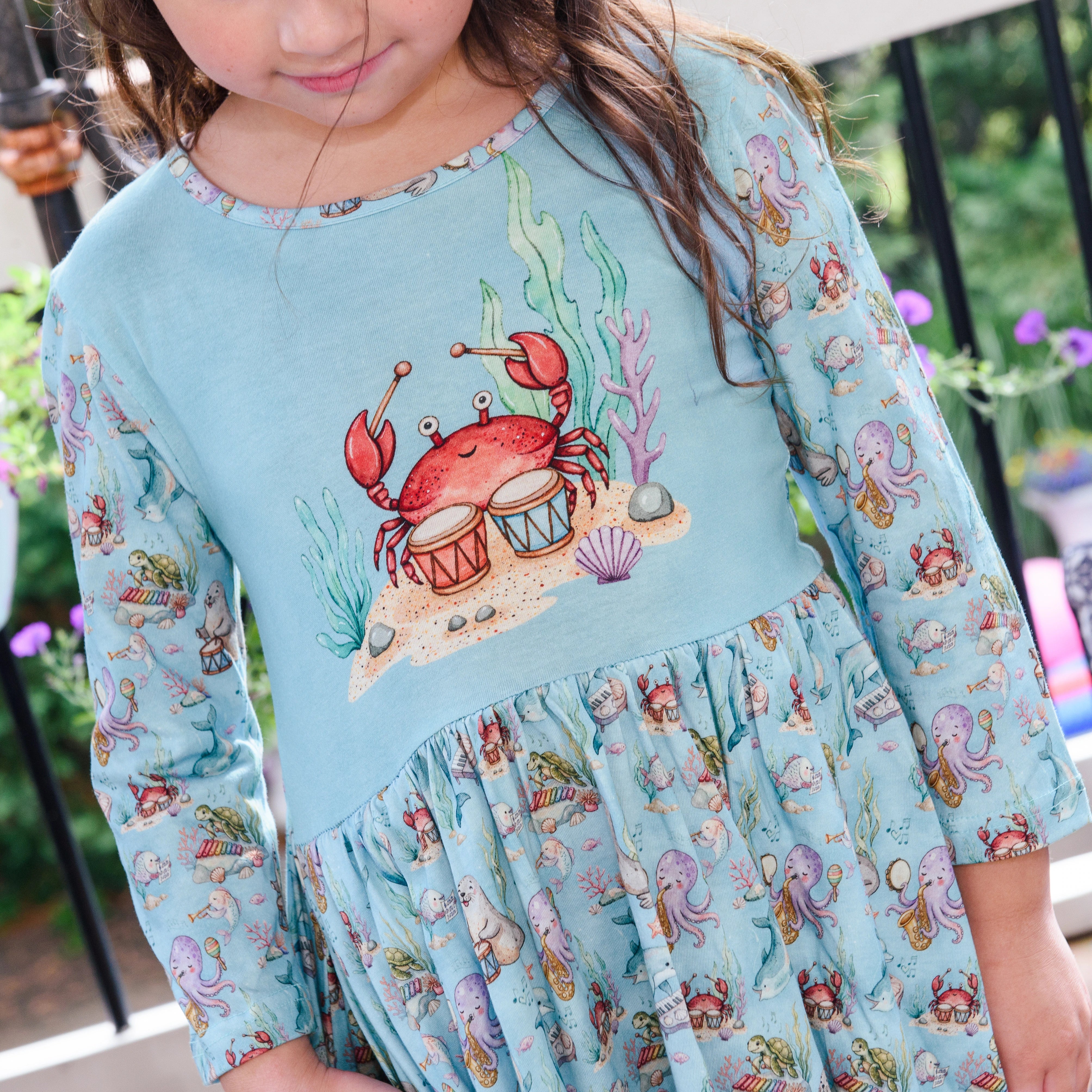 Musical Ocean Kids Dress with Pockets