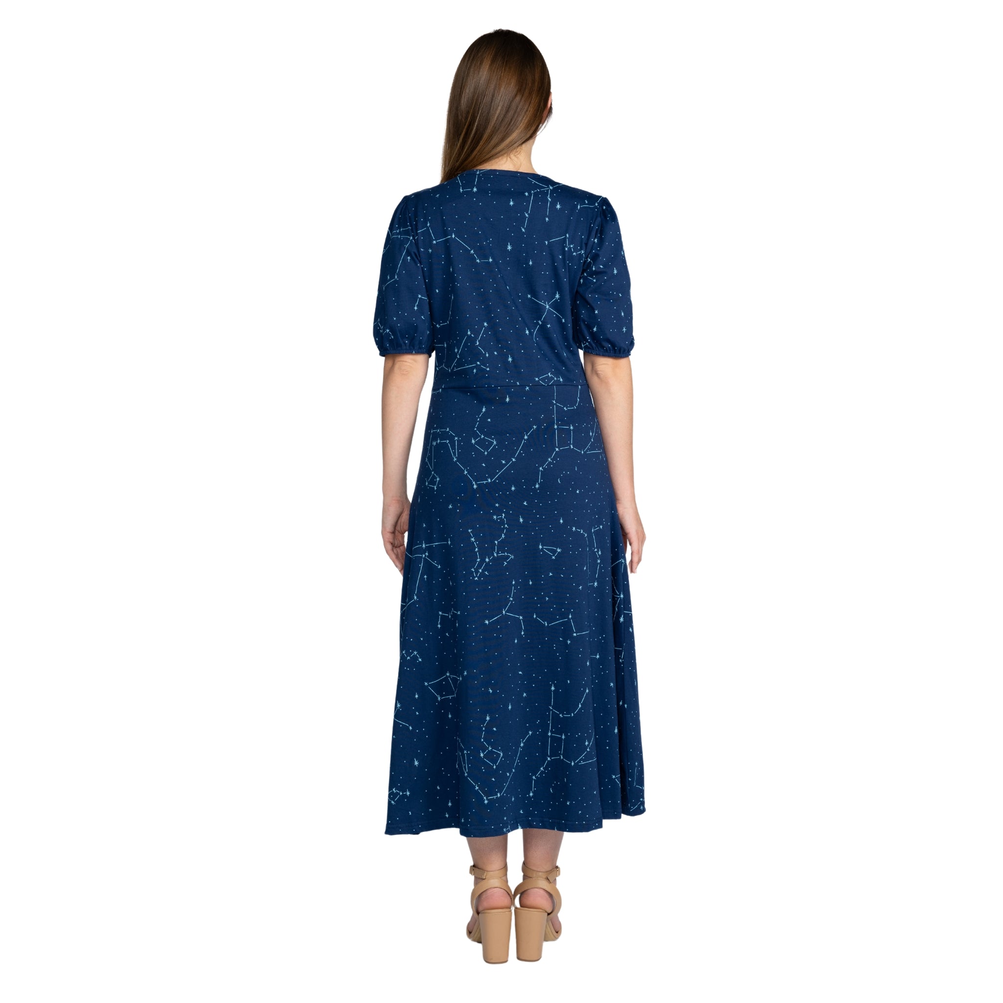 Constellations Glow-in-the-Dark Navy Long Midi Dress with Pockets
