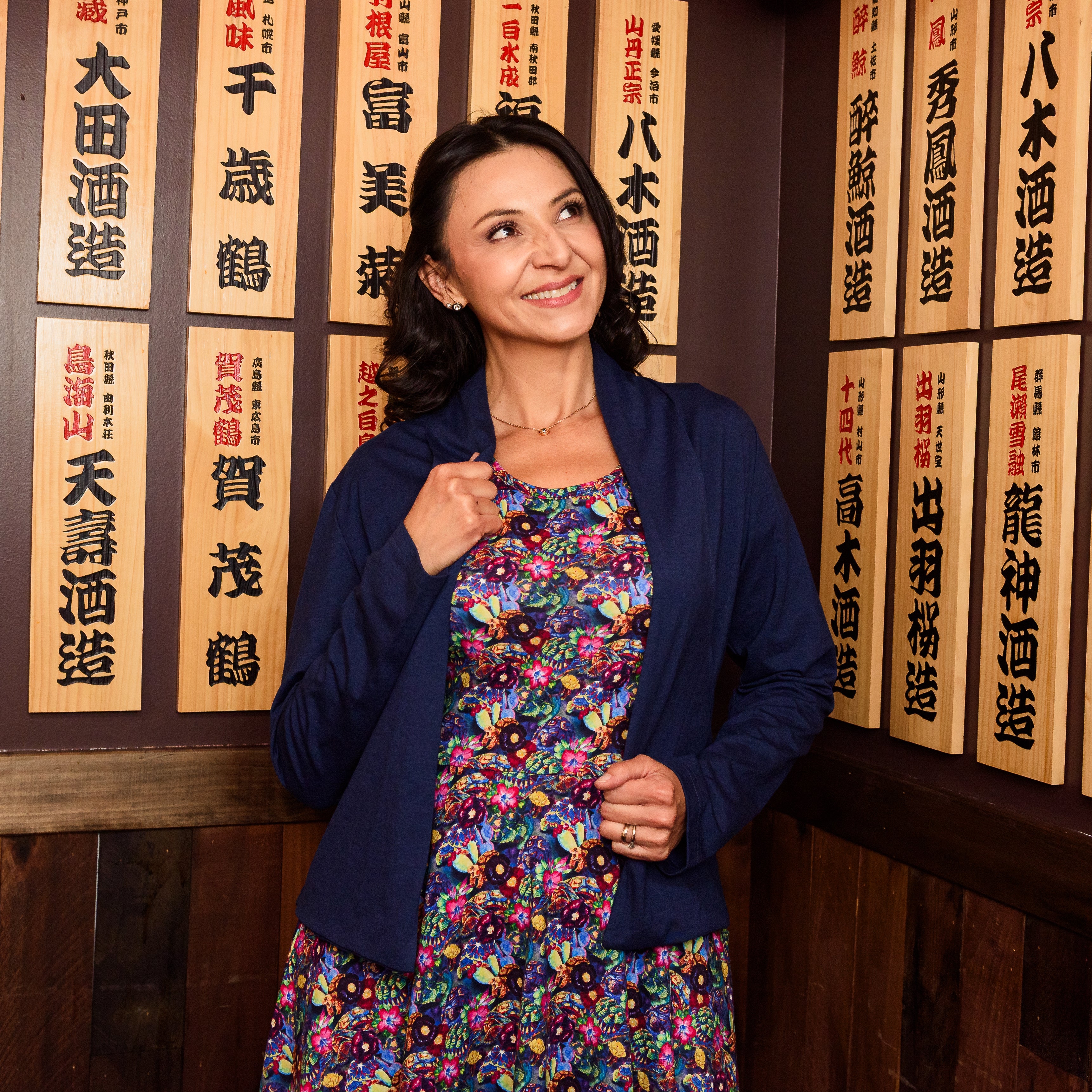 Navy Blue Shorter-Length Cardigan