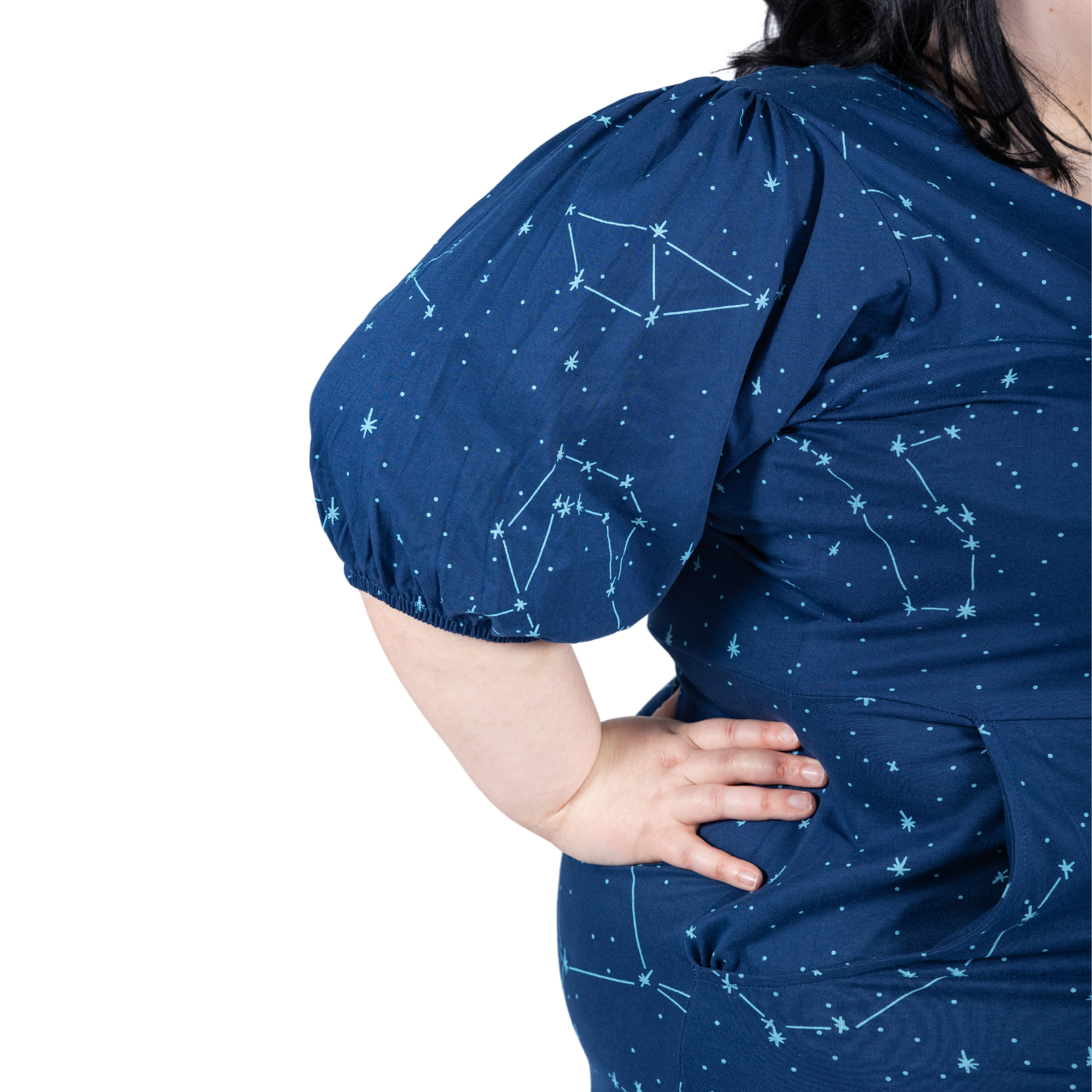 Constellations Glow-in-the-Dark Navy Long Midi Dress with Pockets