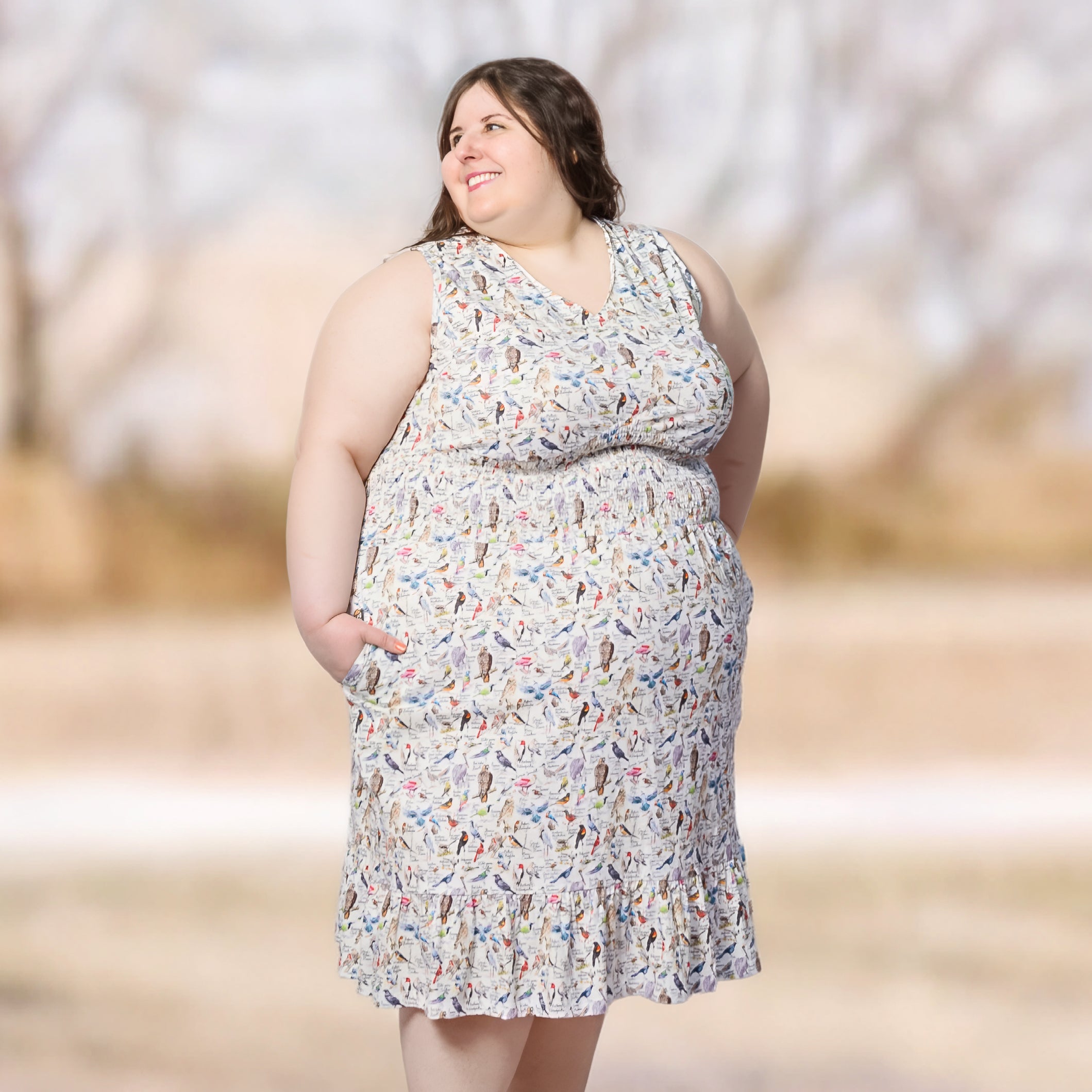 North American Birds Sleeveless Smocked Waist Dress