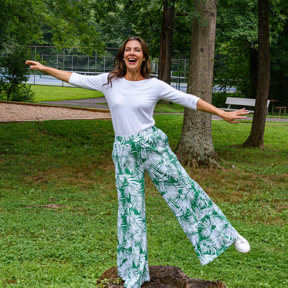 Palm Leaves Ruffle Palazzo Pants with Pockets