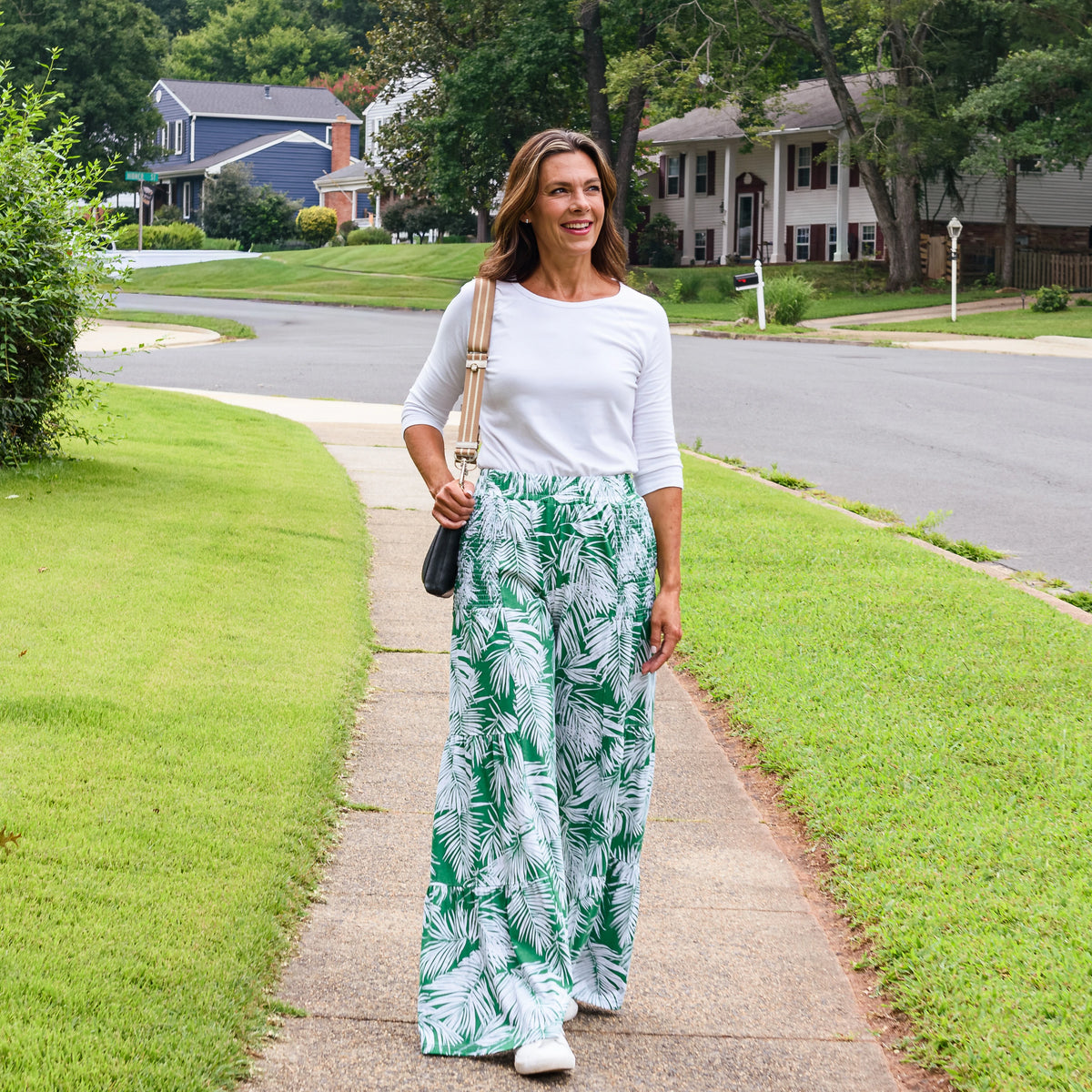 Palm Leaves Ruffle Palazzo Pants with Pockets