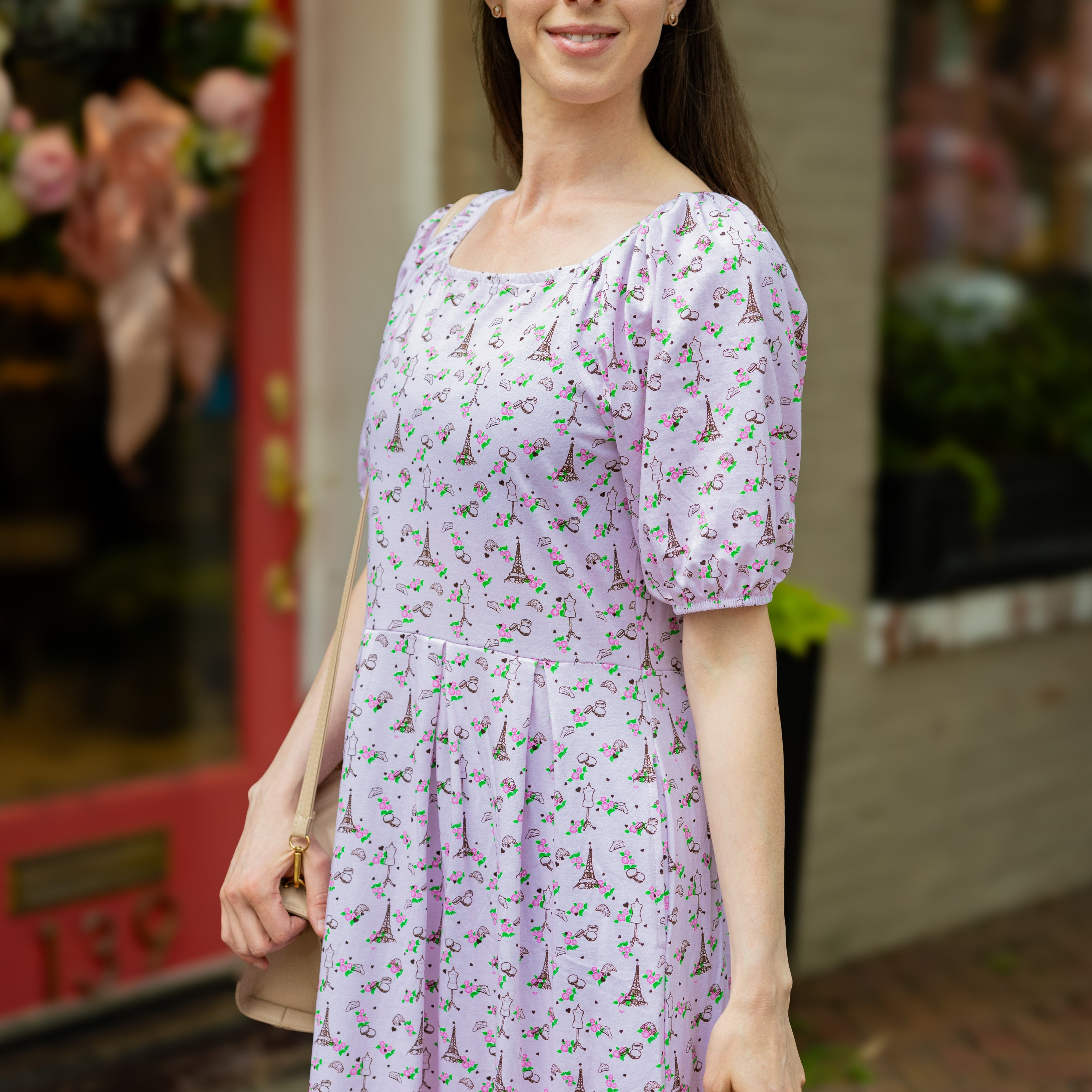 Paris Puff-Sleeves Midi Dress