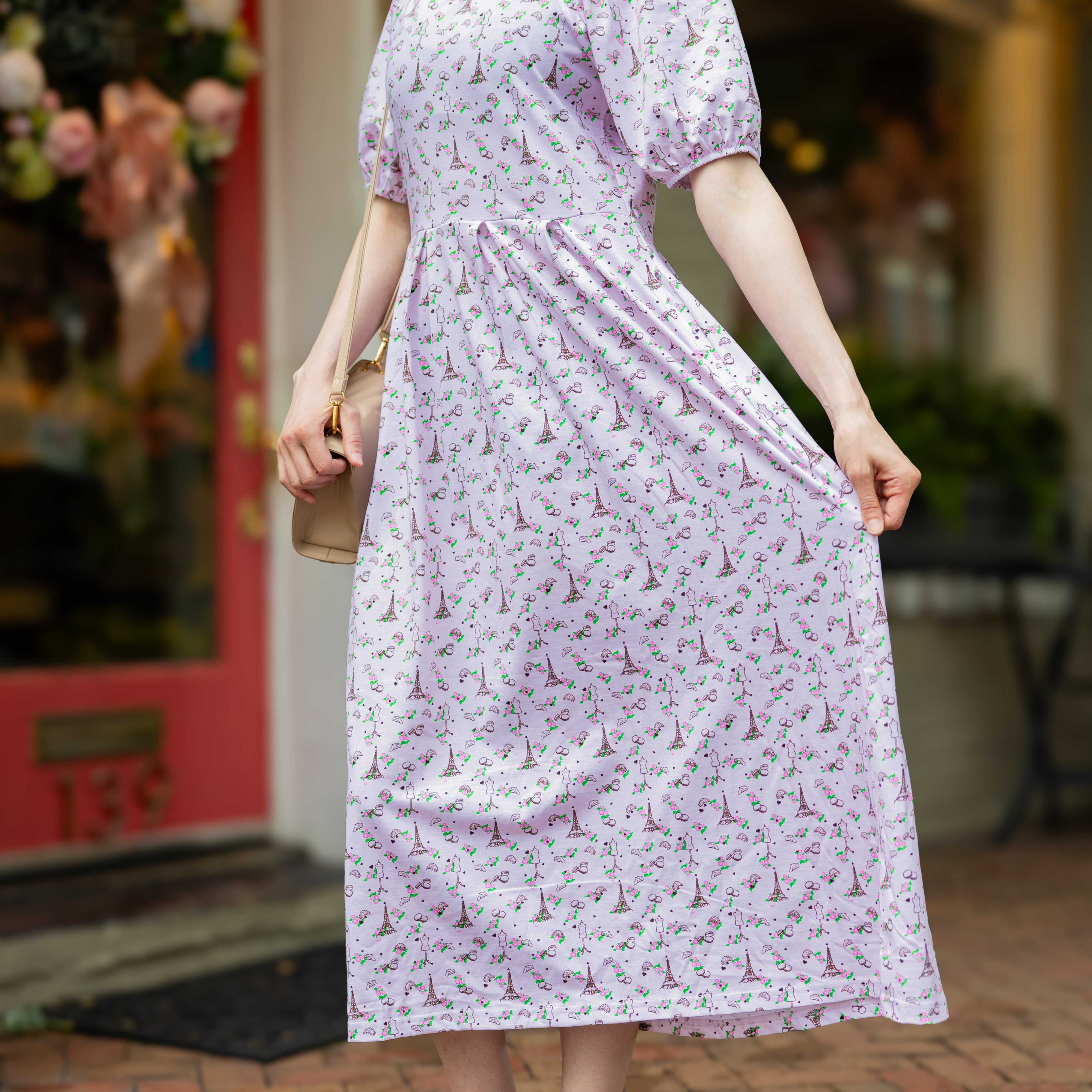 Paris Puff-Sleeves Midi Dress