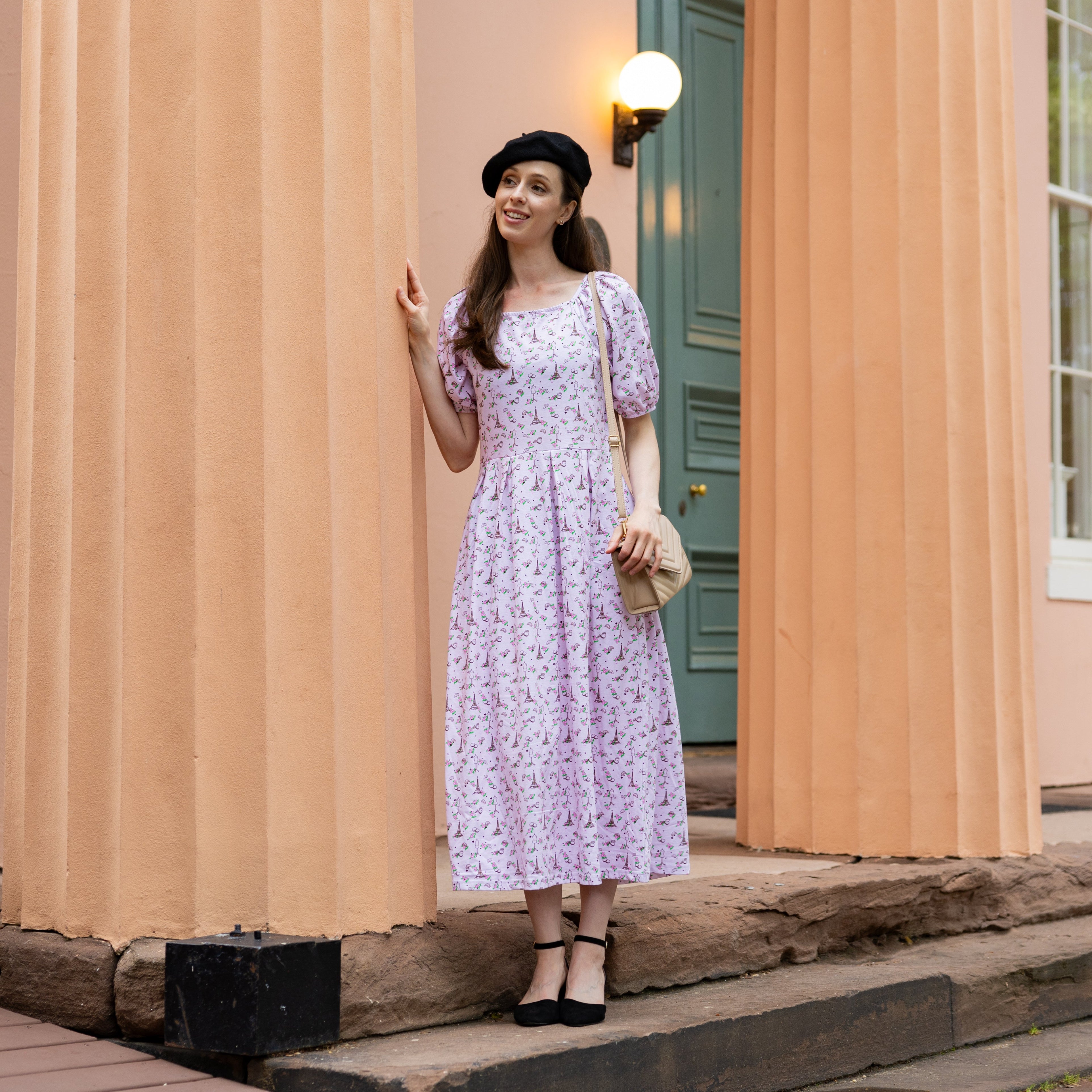 Paris Puff-Sleeves Midi Dress